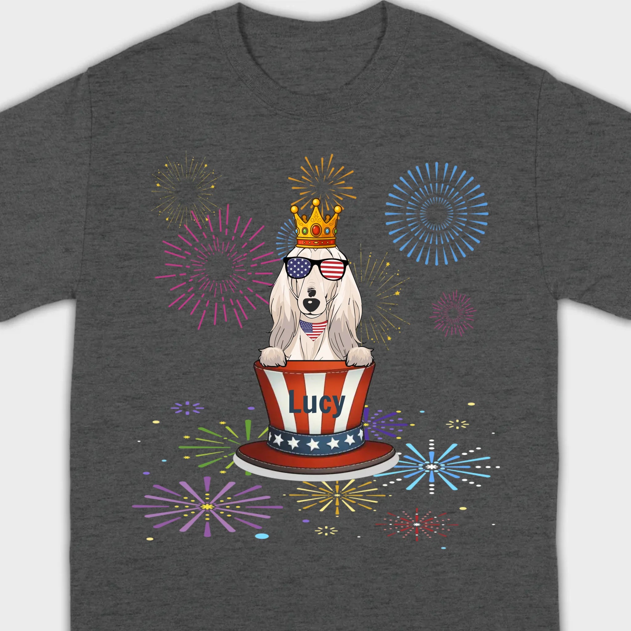 4th of July Dog Shirt – Cute Patriotic Pup with Fireworks & USA Hat - 89Prints