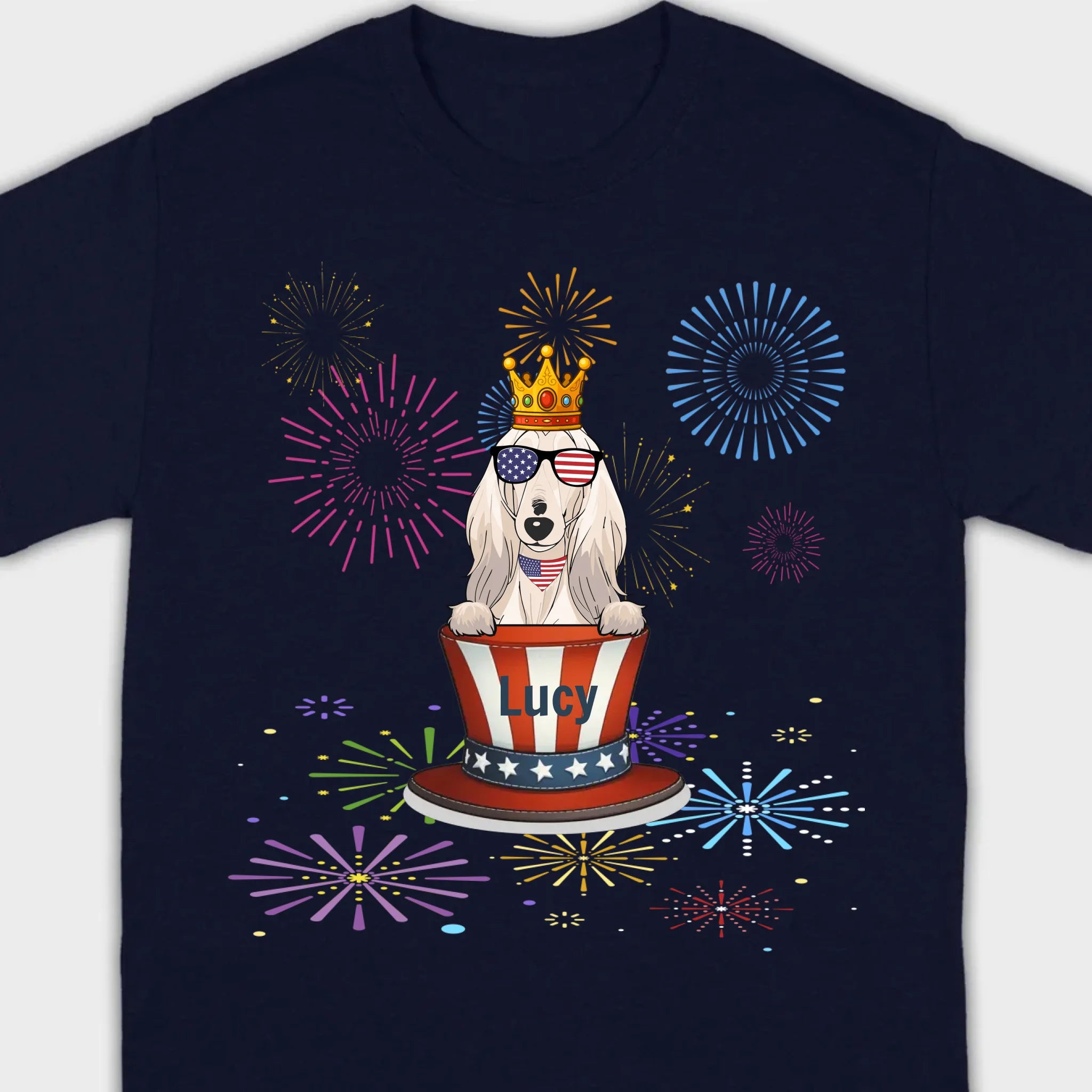 4th of July Dog Shirt – Cute Patriotic Pup with Fireworks & USA Hat - 89Prints