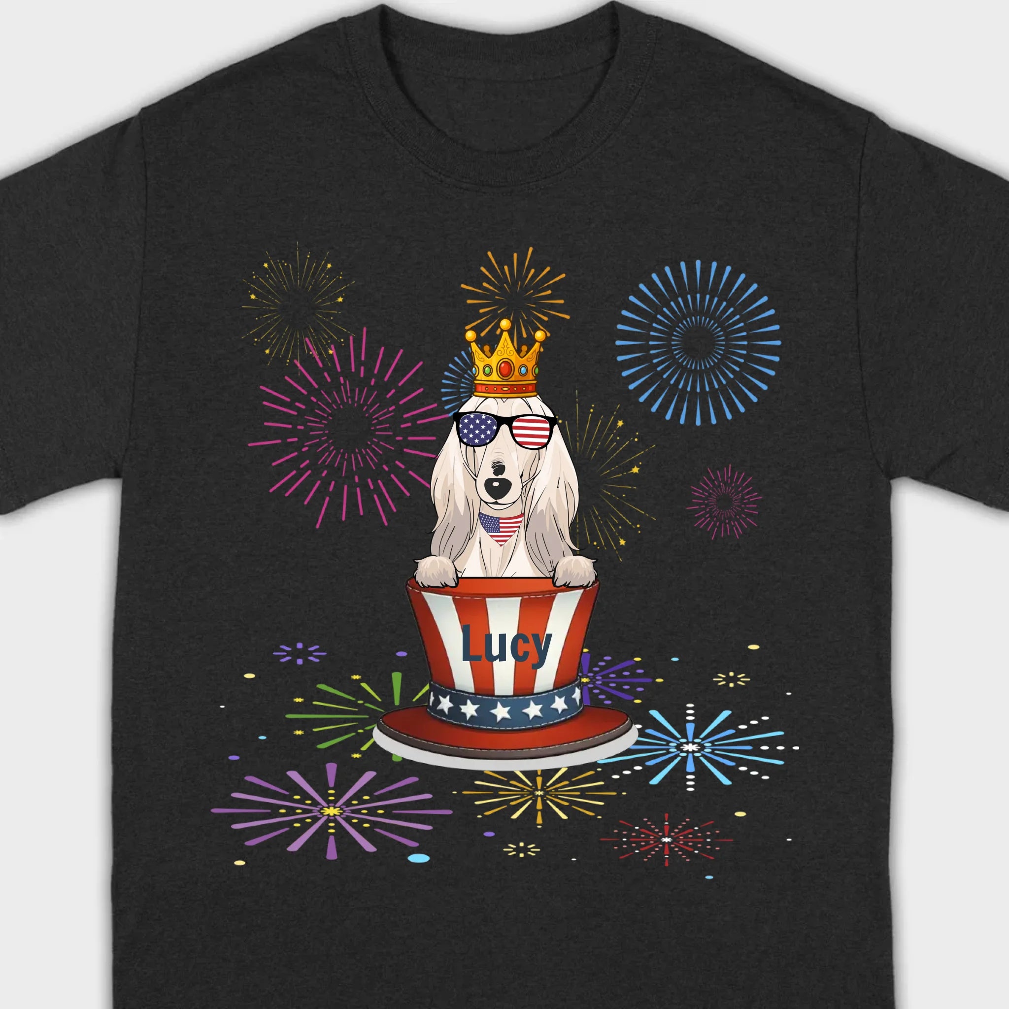 4th of July Dog Shirt – Cute Patriotic Pup with Fireworks & USA Hat - 89Prints