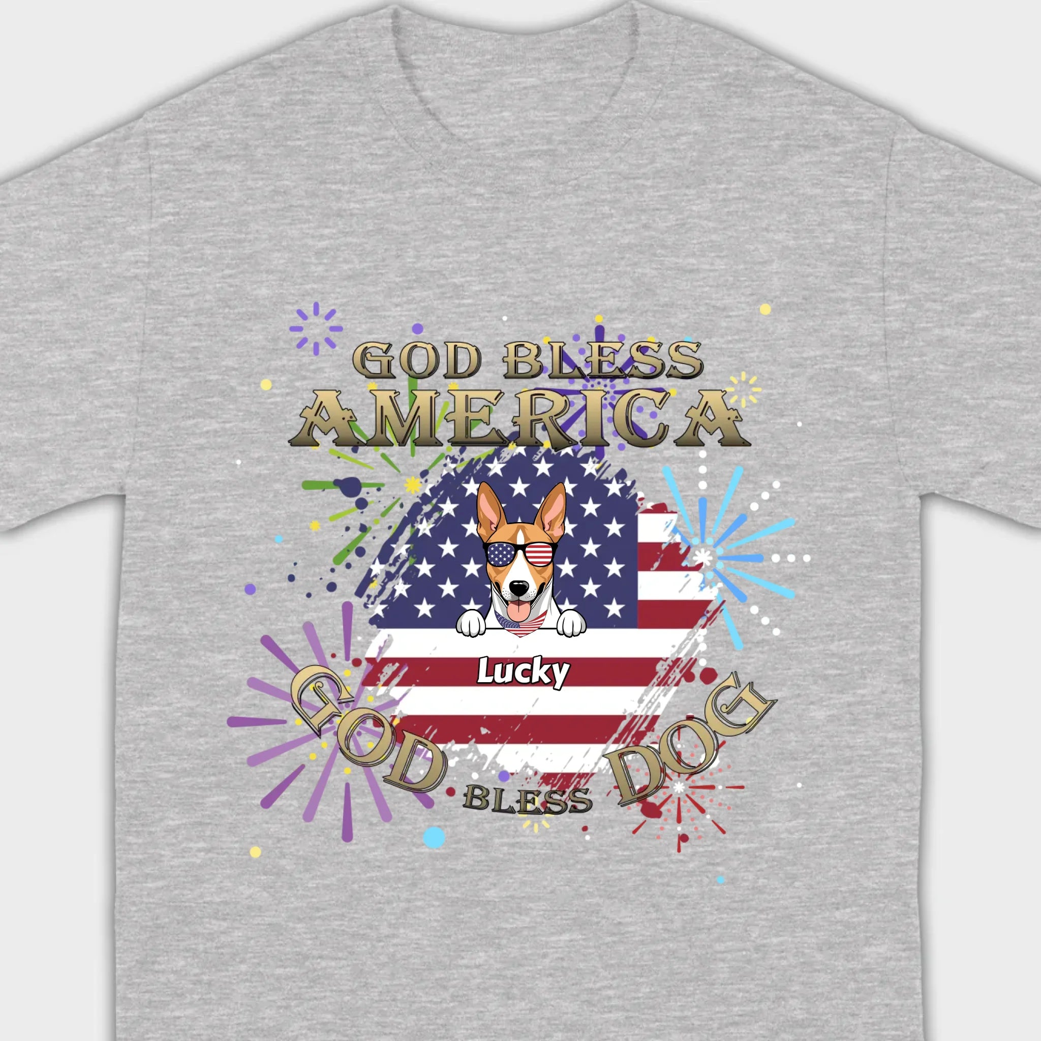 Personalized USA Flag Dog Shirt – God Bless America Fireworks Design - 89Prints