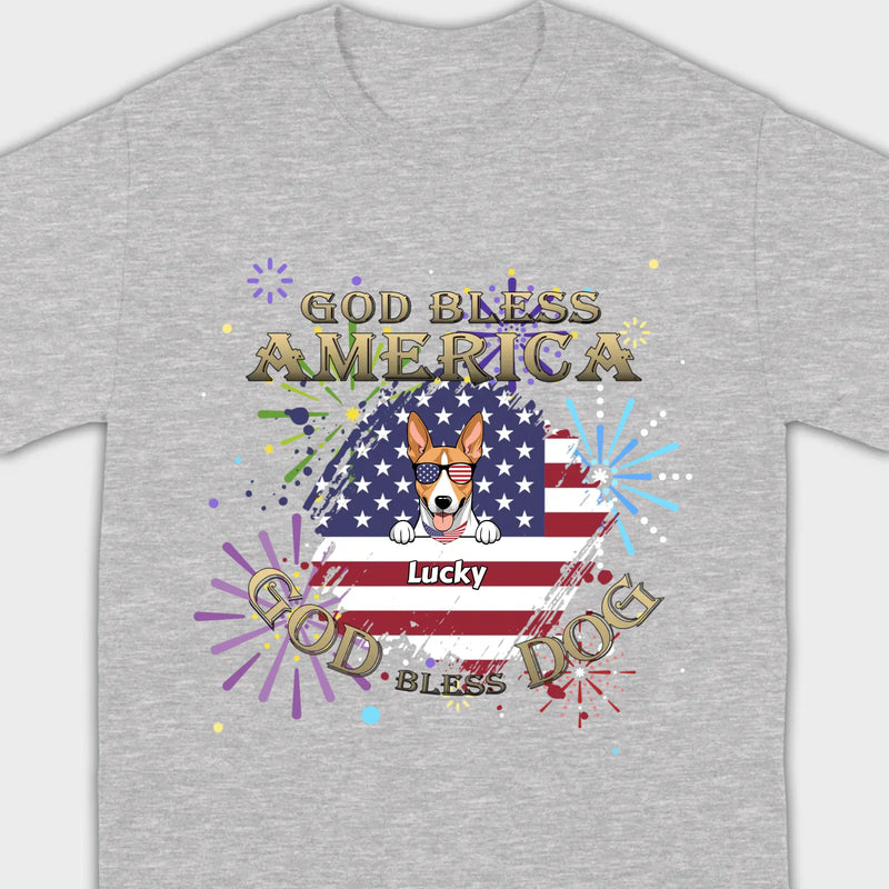 Personalized USA Flag Dog Shirt – God Bless America Fireworks Design - 89Prints