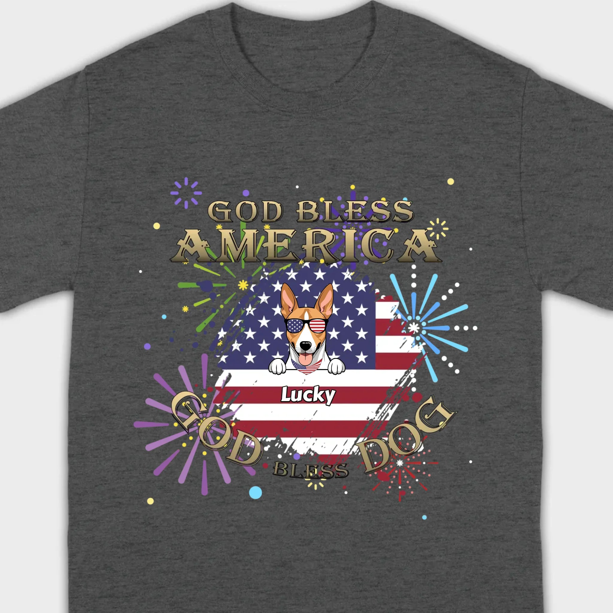 Personalized USA Flag Dog Shirt – God Bless America Fireworks Design - 89Prints