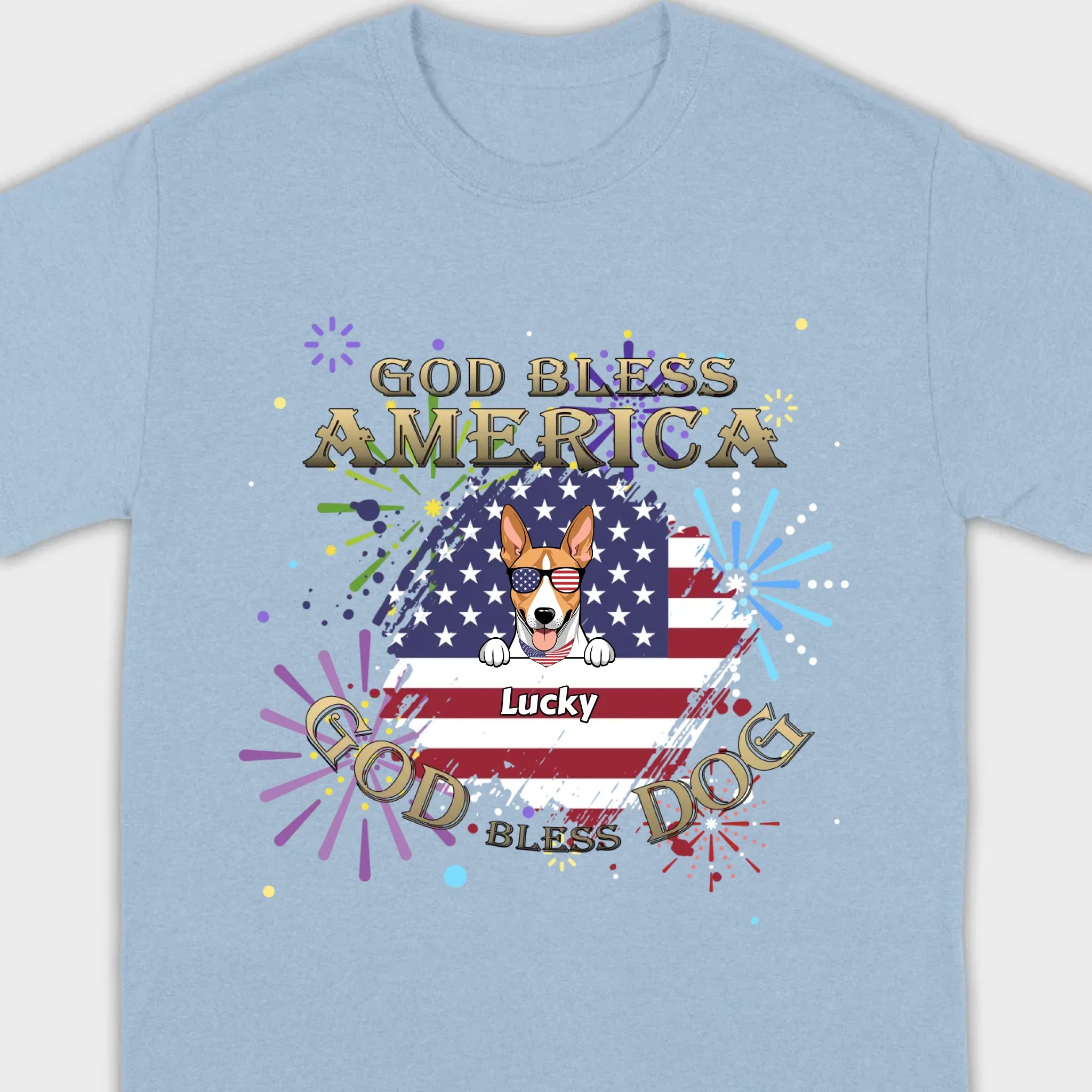 Personalized USA Flag Dog Shirt – God Bless America Fireworks Design - 89Prints
