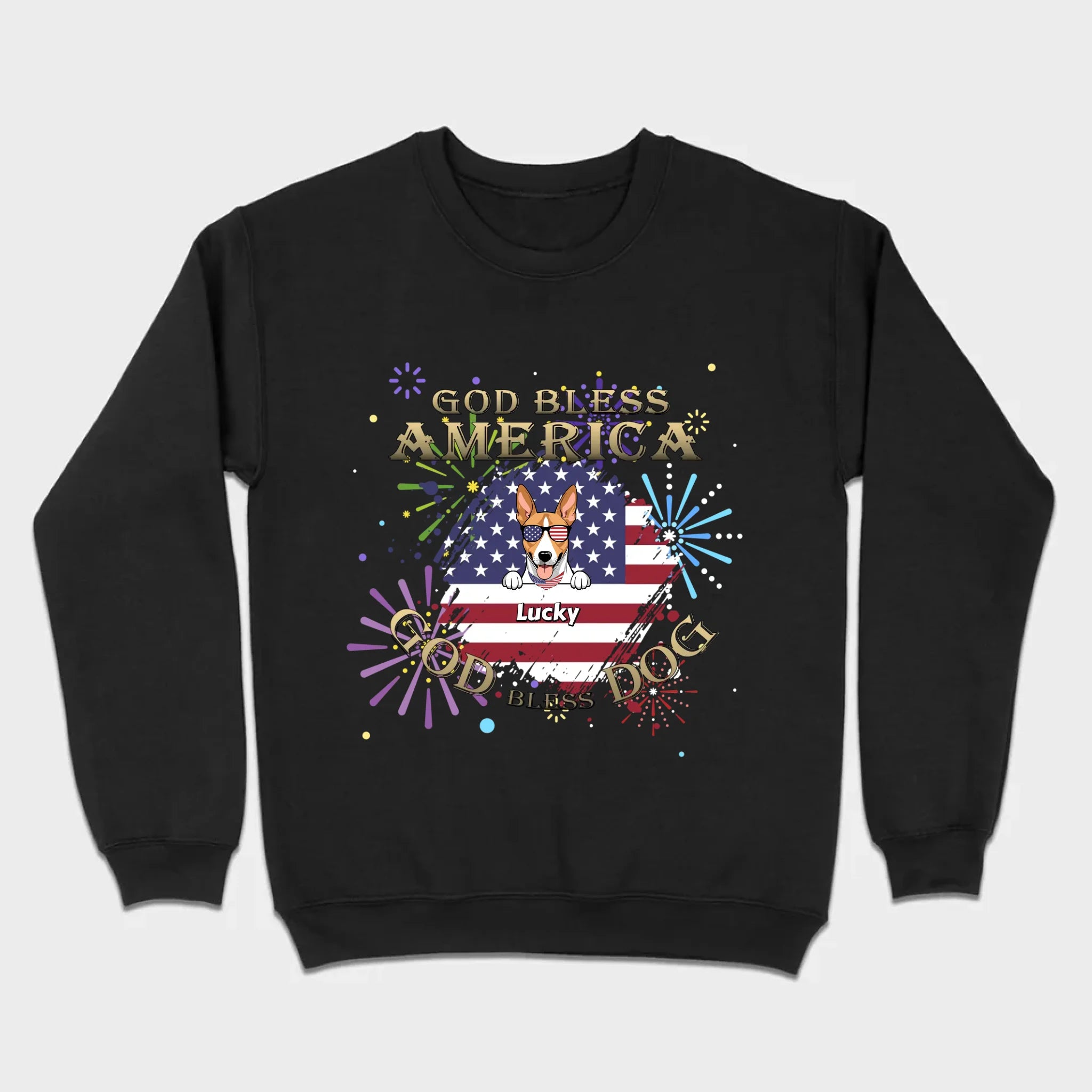 Personalized USA Flag Dog Shirt – God Bless America Fireworks Design - 89Prints