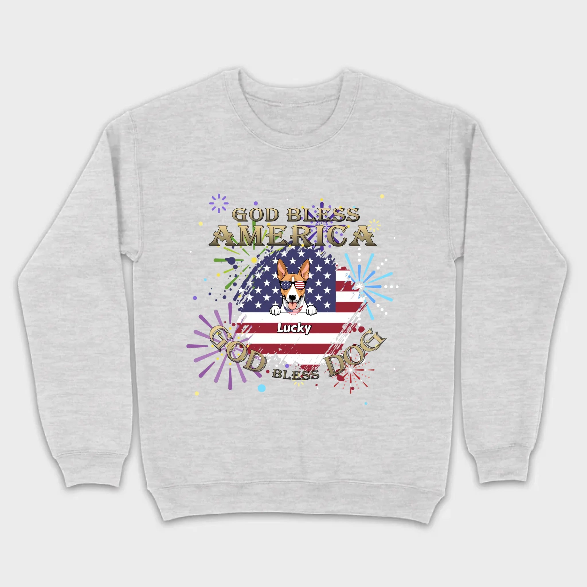 Personalized USA Flag Dog Shirt – God Bless America Fireworks Design - 89Prints