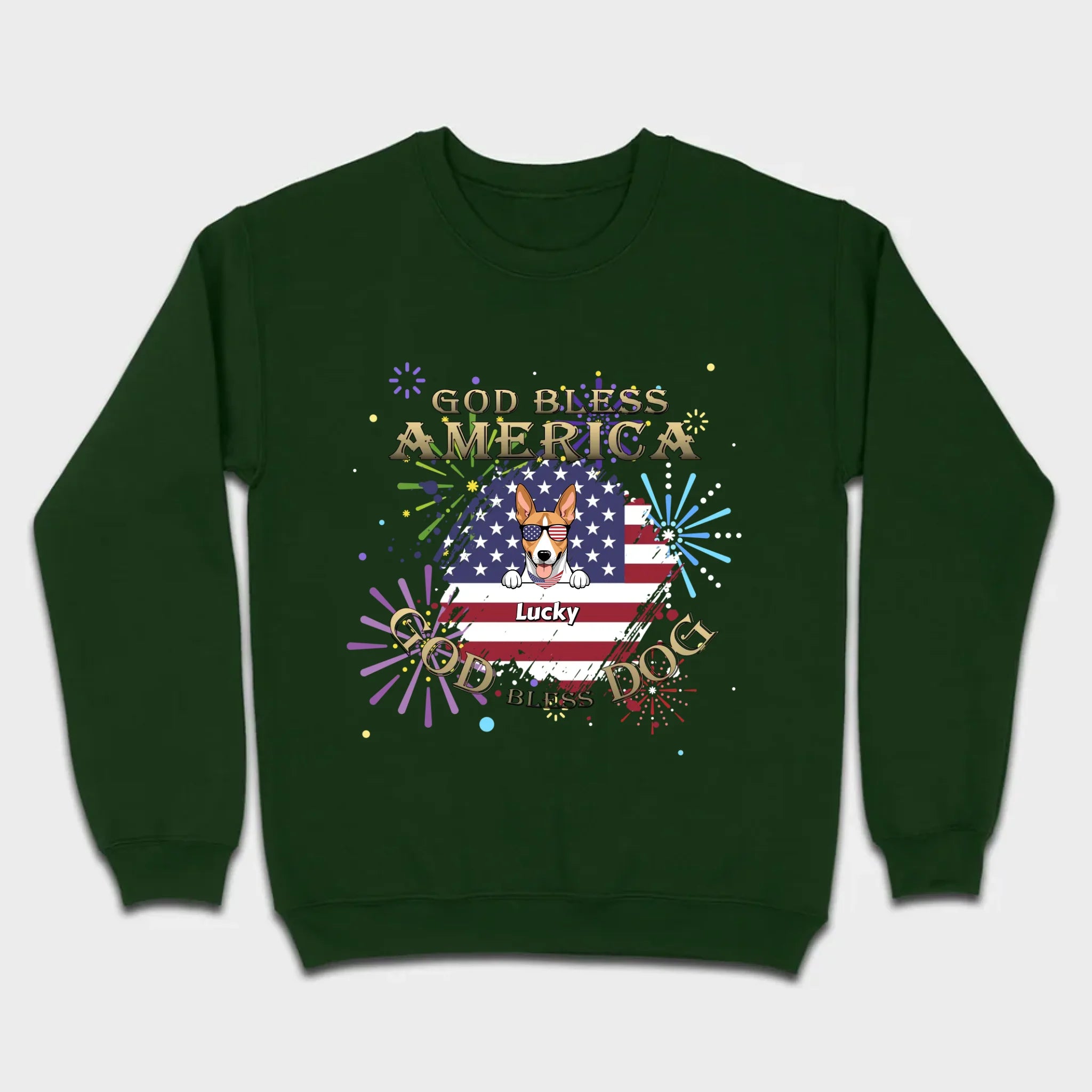 Personalized USA Flag Dog Shirt – God Bless America Fireworks Design - 89Prints