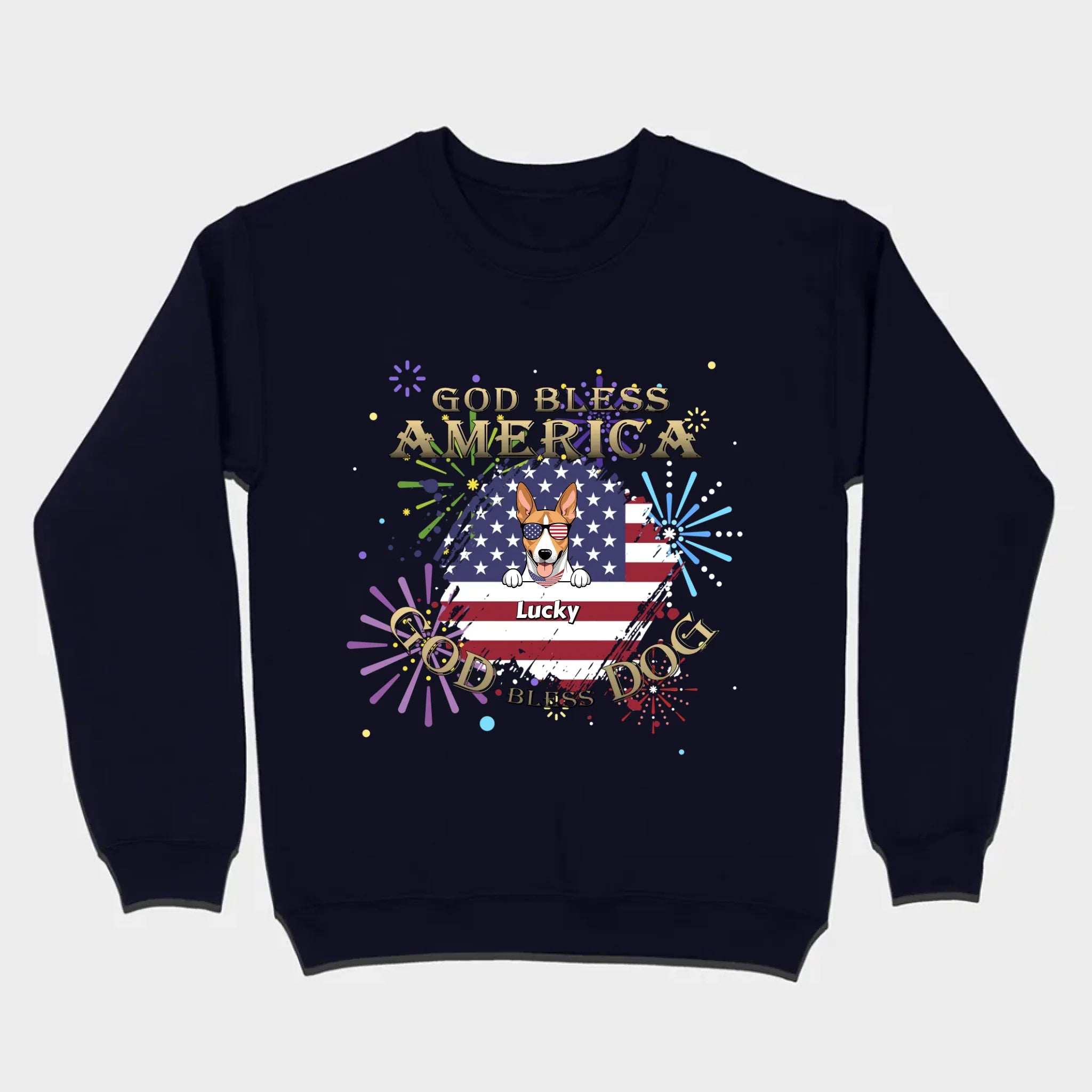 Personalized USA Flag Dog Shirt – God Bless America Fireworks Design - 89Prints
