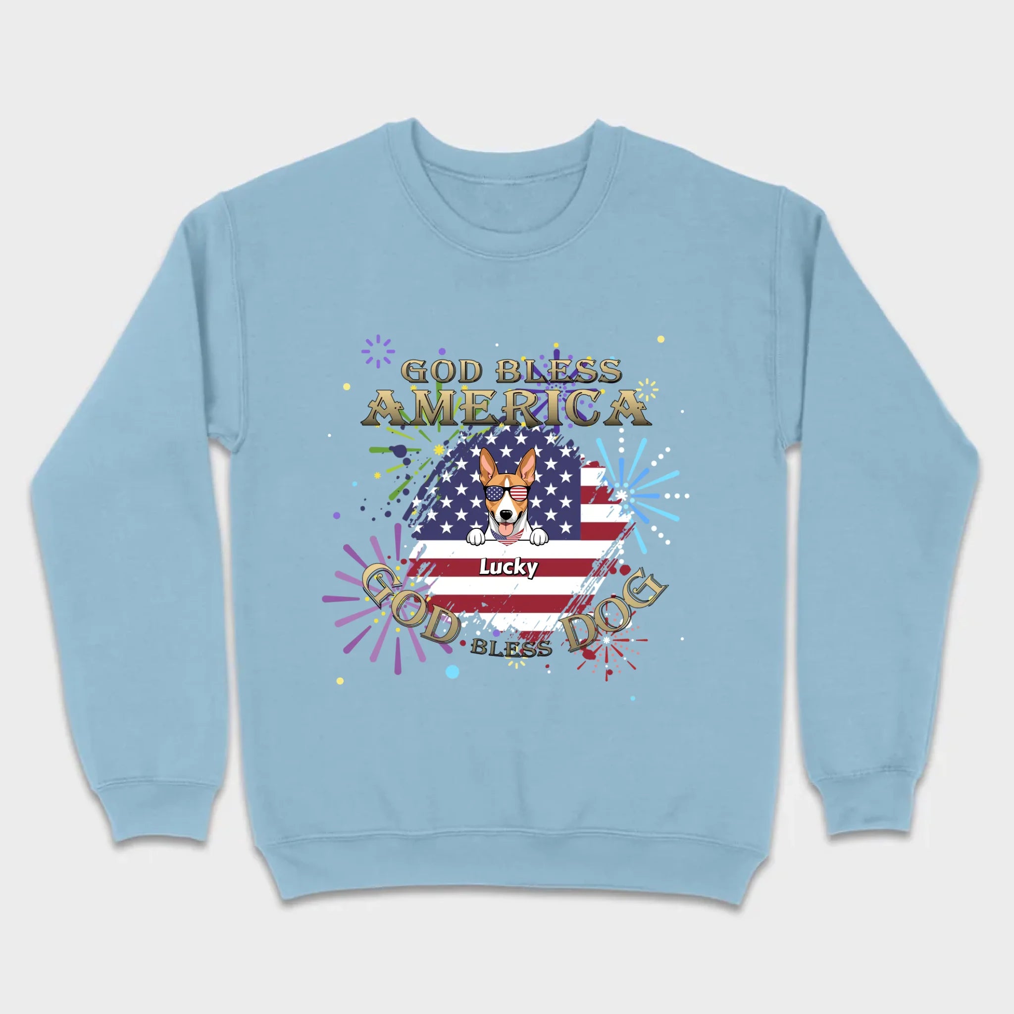 Personalized USA Flag Dog Shirt – God Bless America Fireworks Design - 89Prints