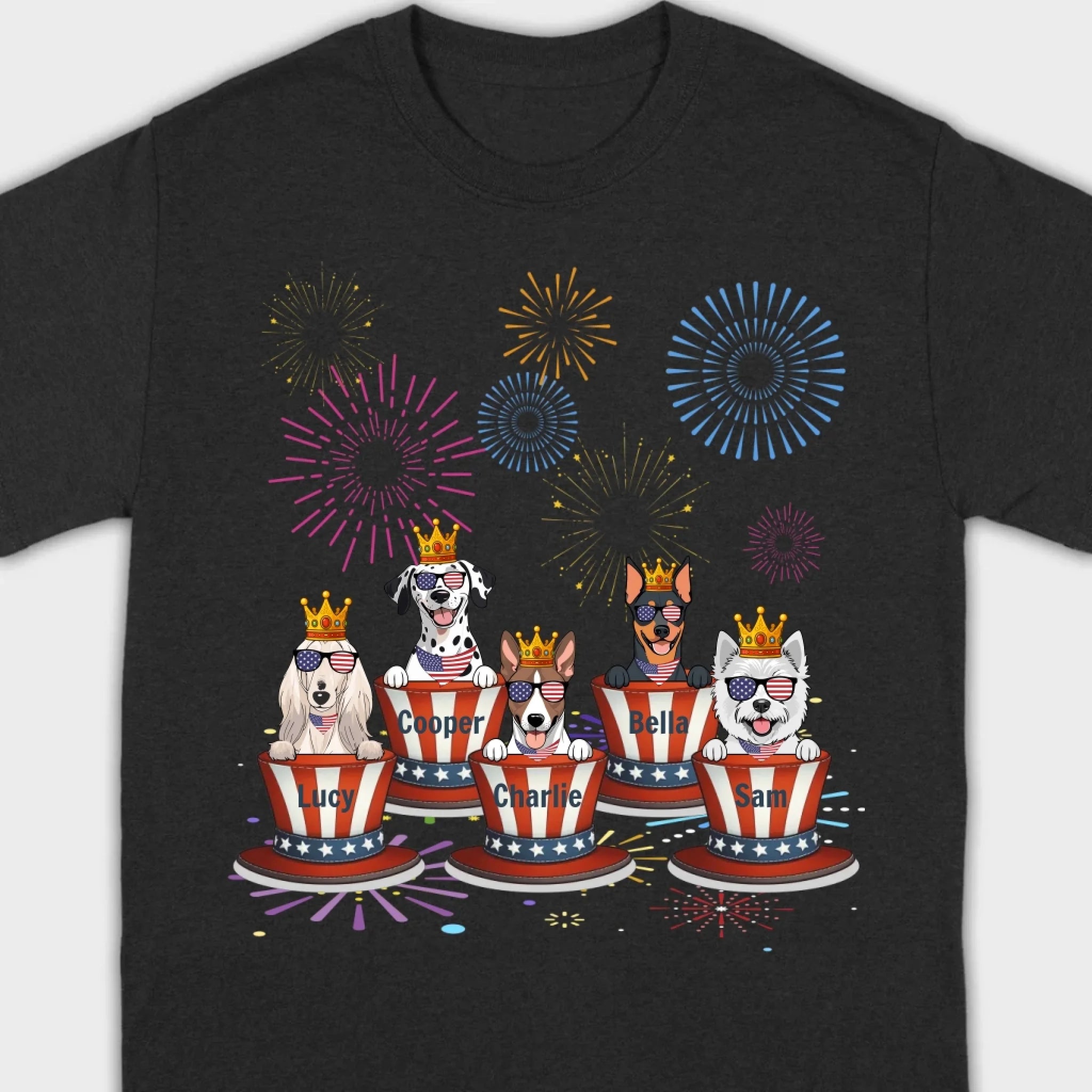 4th of July Dog Shirt – Cute Patriotic Pup with Fireworks & USA Hat - 89Prints