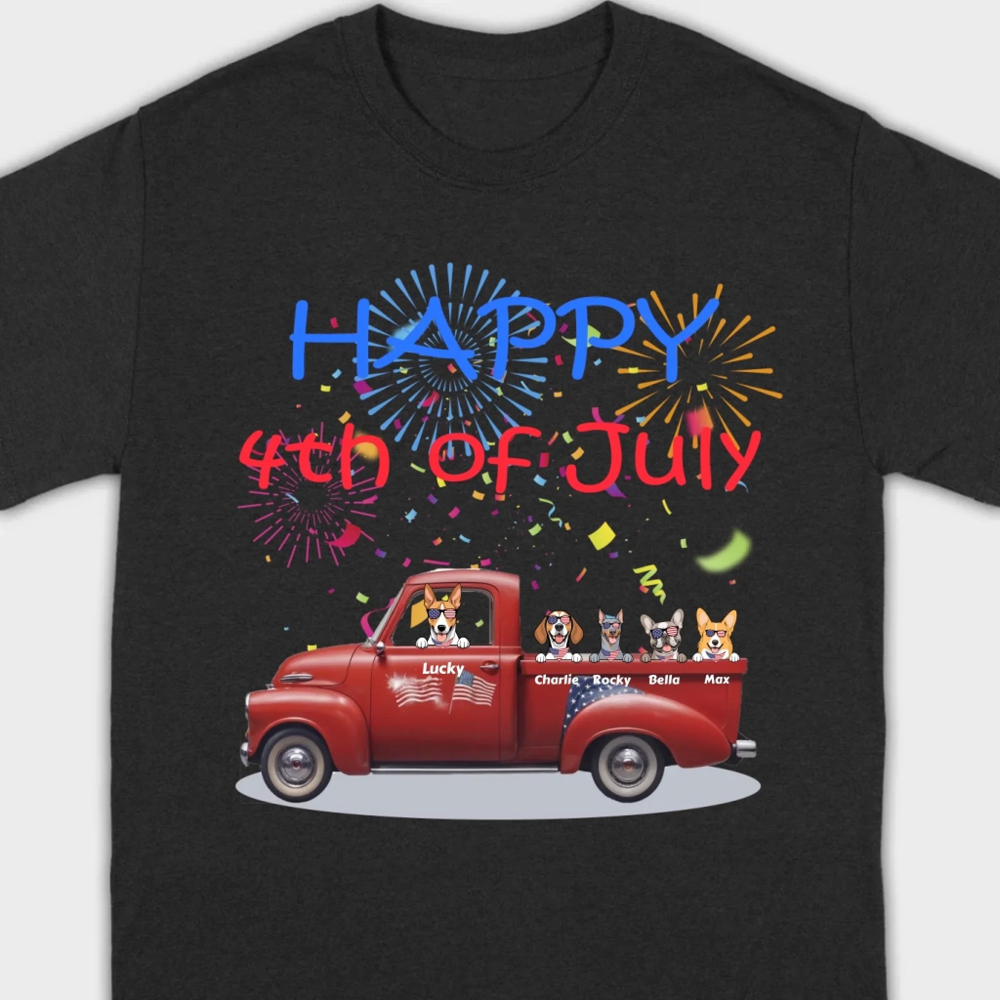 Personalized 4th of July Dog Shirt – Happy 4th of July Day Pup with Fireworks - 89Prints