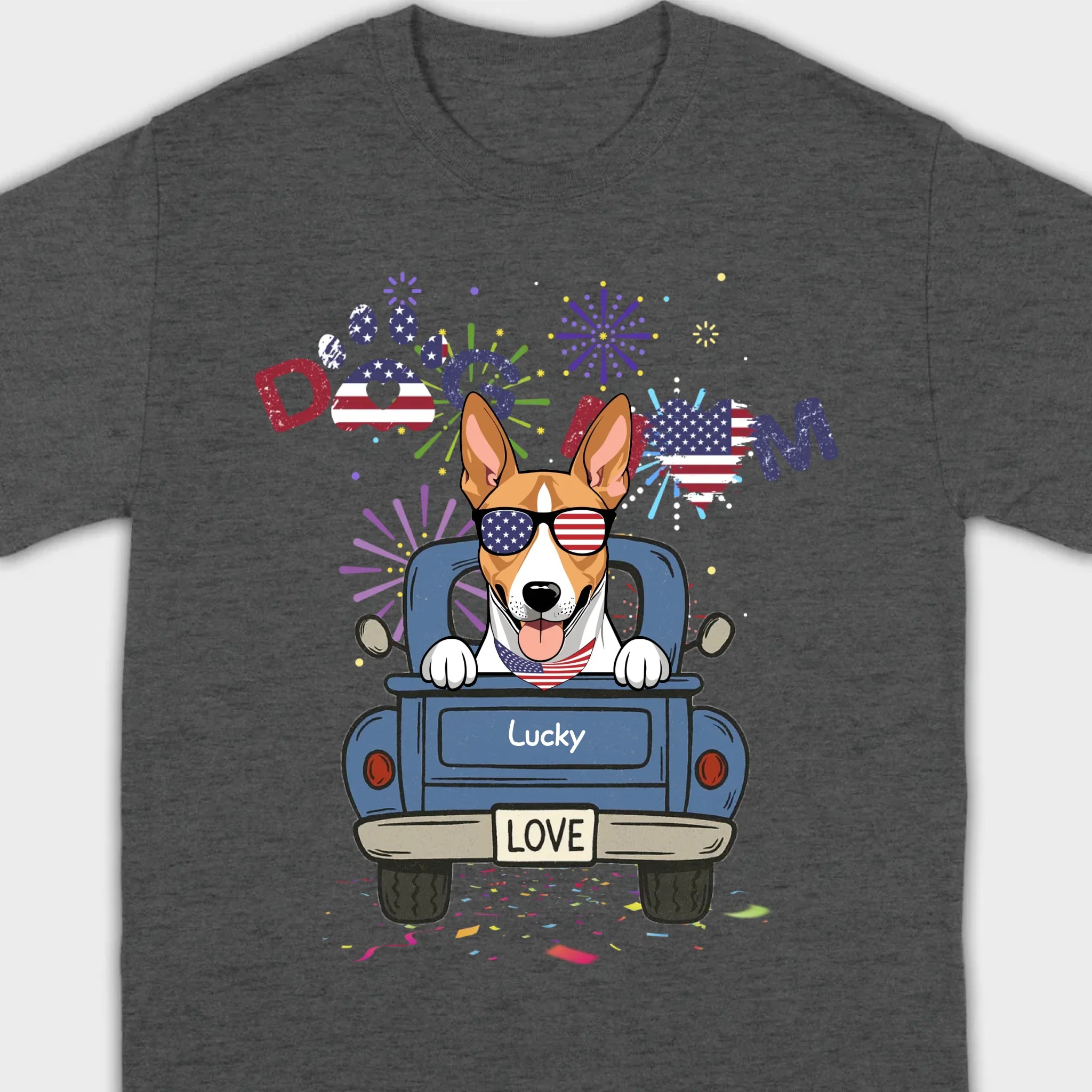 Dog Mom Patriotic Tee – Fun Fireworks & American Flag Dog Art - 89Prints