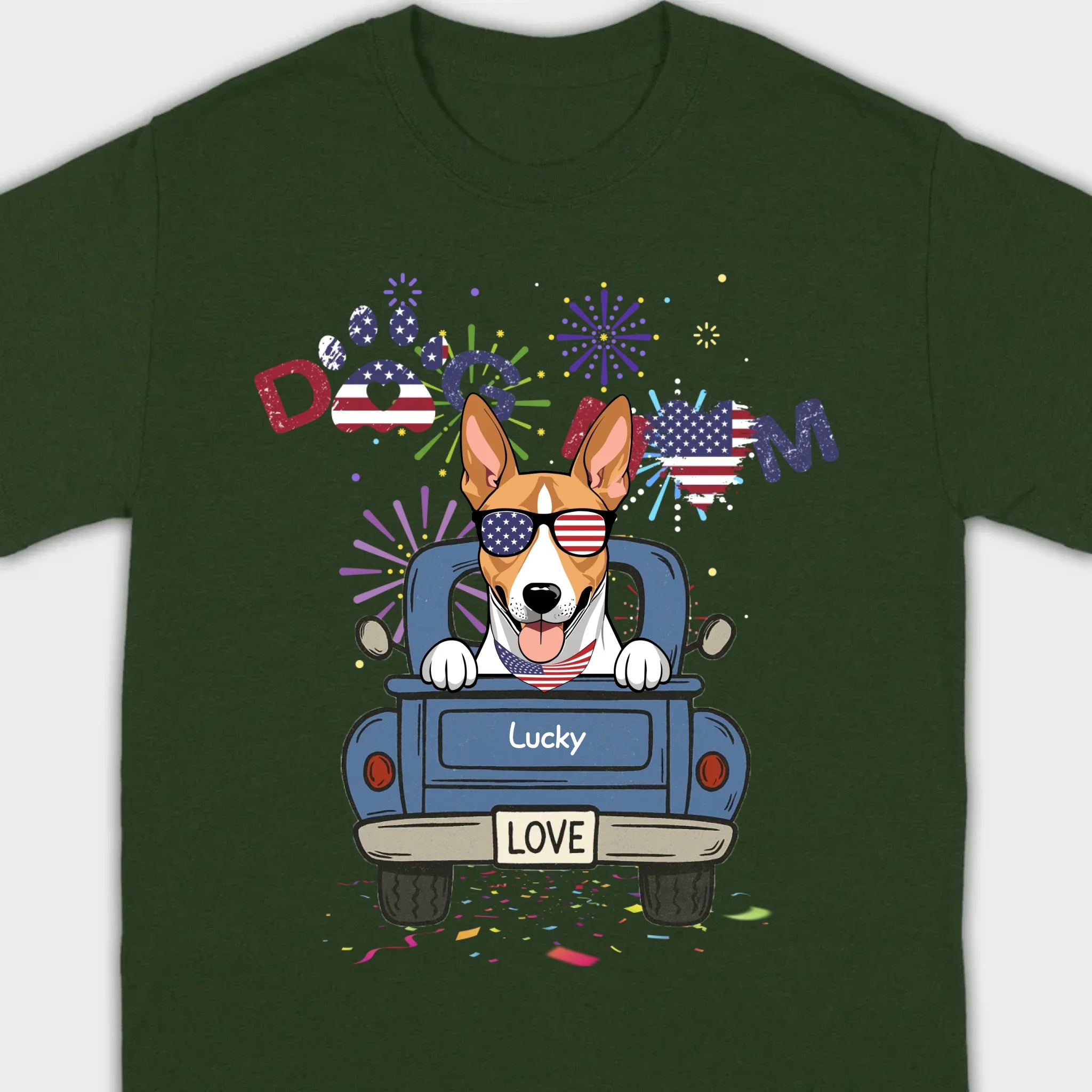 Dog Mom Patriotic Tee – Fun Fireworks & American Flag Dog Art - 89Prints