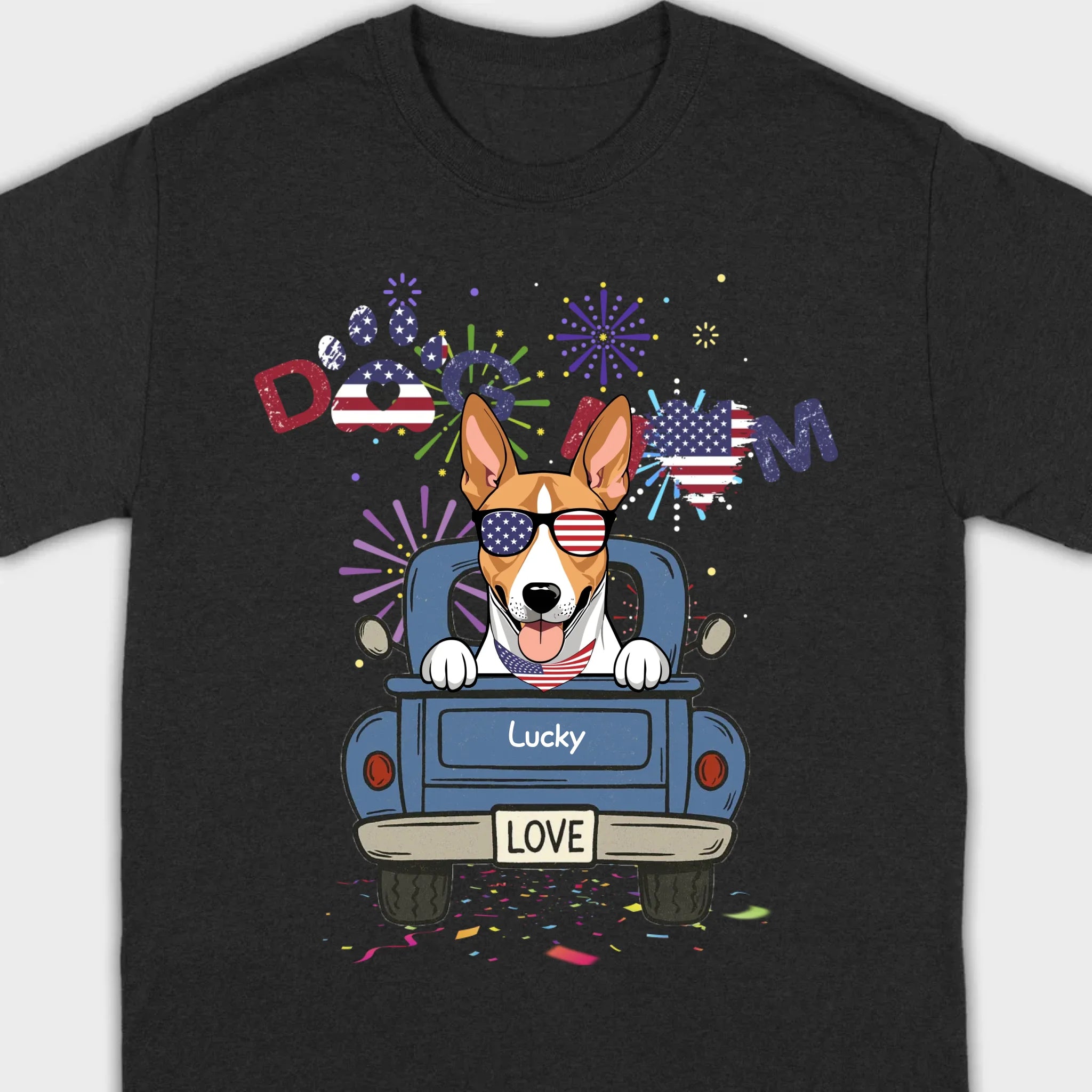 Dog Mom Patriotic Tee – Fun Fireworks & American Flag Dog Art - 89Prints