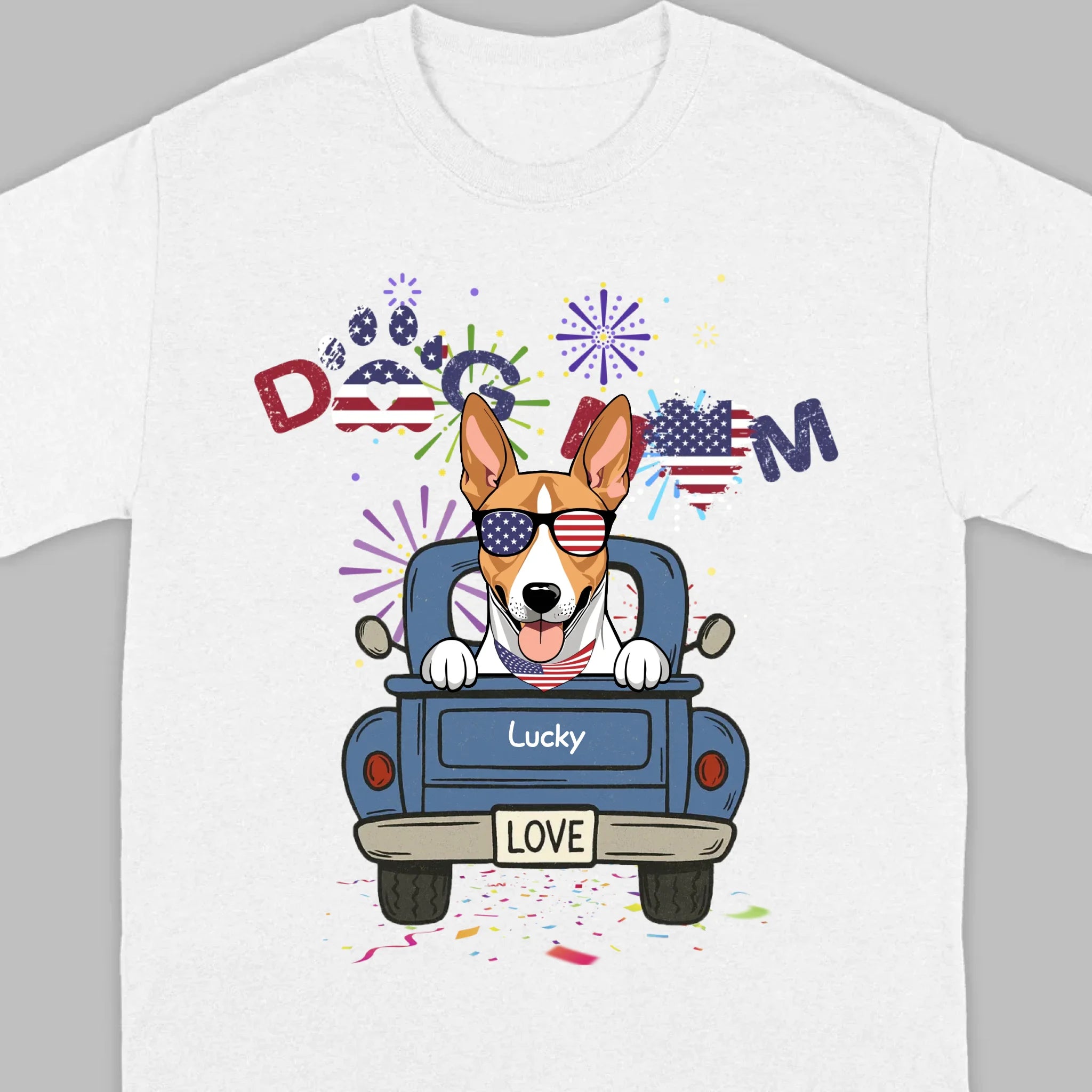 Dog Mom Patriotic Tee – Fun Fireworks & American Flag Dog Art - 89Prints