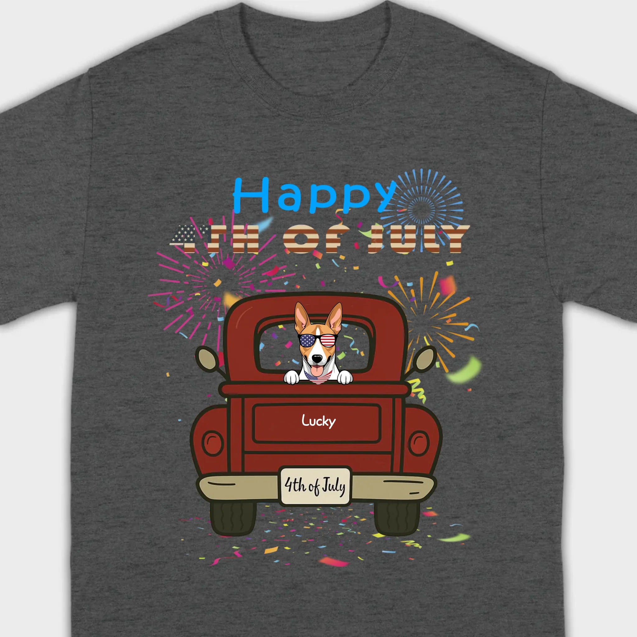 American Pup 4th of July Hoodie – Red Truck & Festive Fireworks - 89Prints