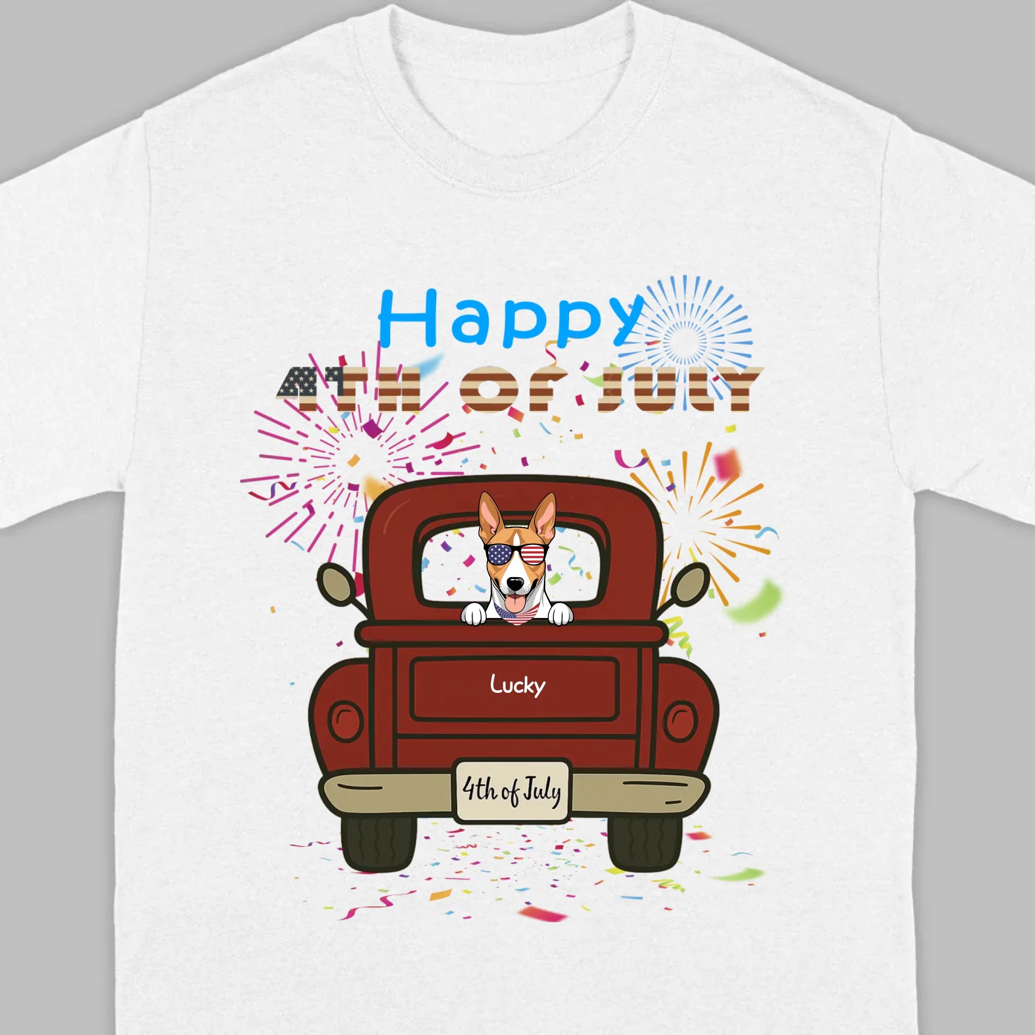 American Pup 4th of July Hoodie – Red Truck & Festive Fireworks - 89Prints