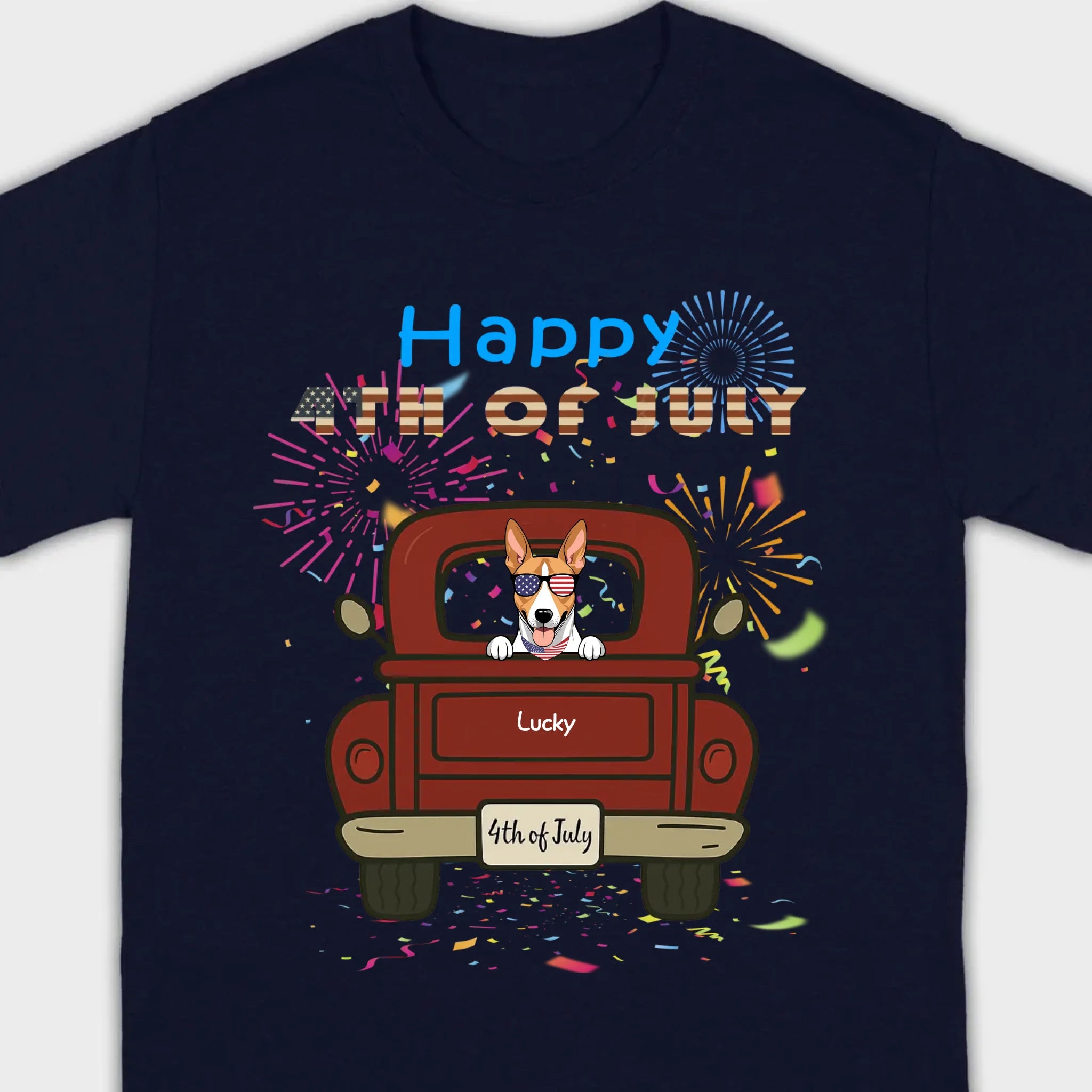 American Pup 4th of July Hoodie – Red Truck & Festive Fireworks - 89Prints