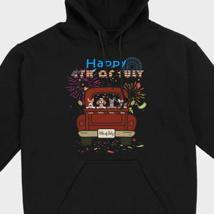 American Pup 4th of July Hoodie – Red Truck & Festive Fireworks - 89Prints