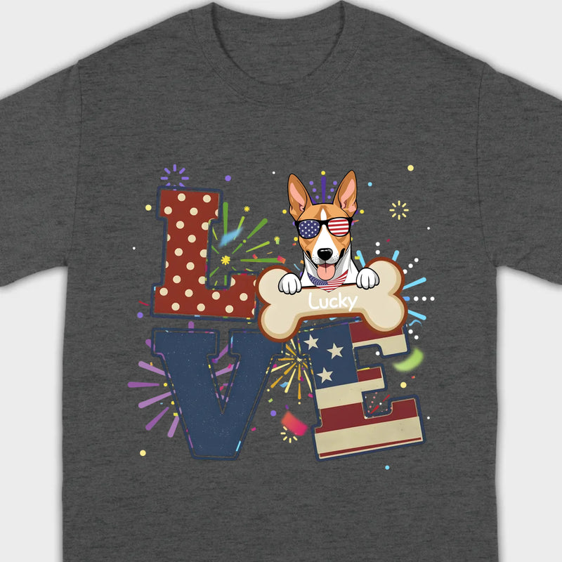 Customizable 4th of July Dog Tee – Add Your Dog’s Name Patriotic Fireworks Shirt - 89Prints