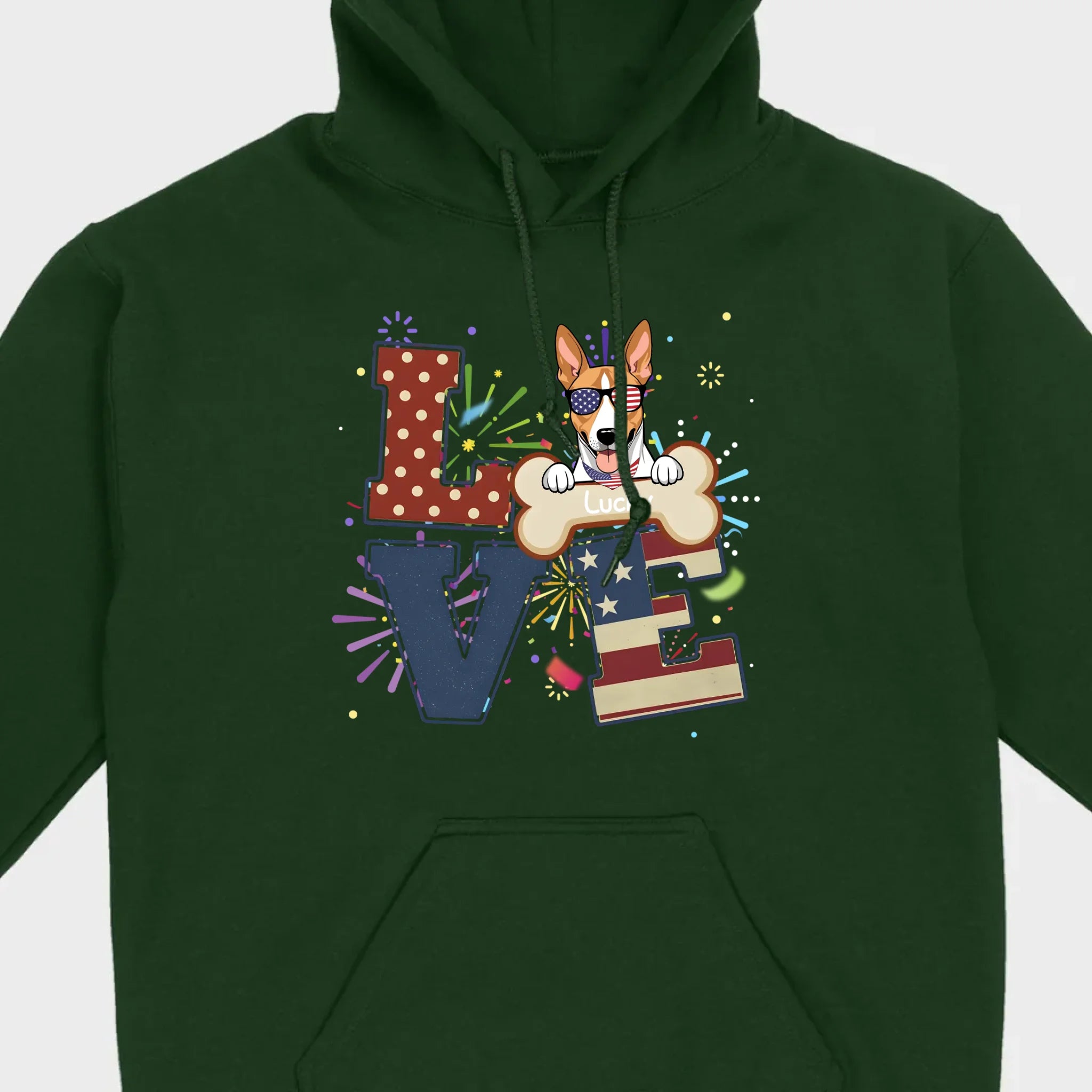 Customizable 4th of July Dog Tee – Add Your Dog’s Name Patriotic Fireworks Shirt - 89Prints