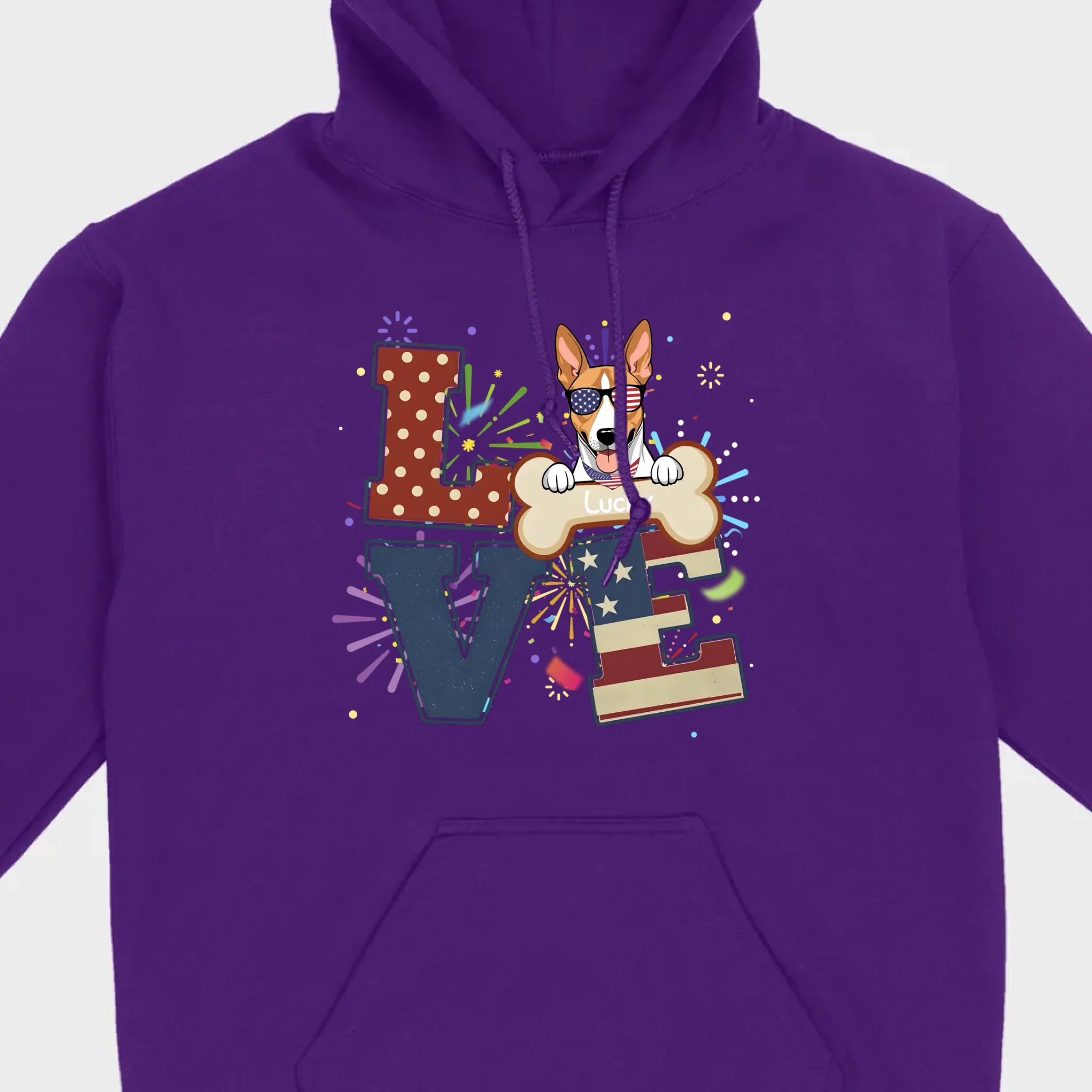 Customizable 4th of July Dog Tee – Add Your Dog’s Name Patriotic Fireworks Shirt - 89Prints