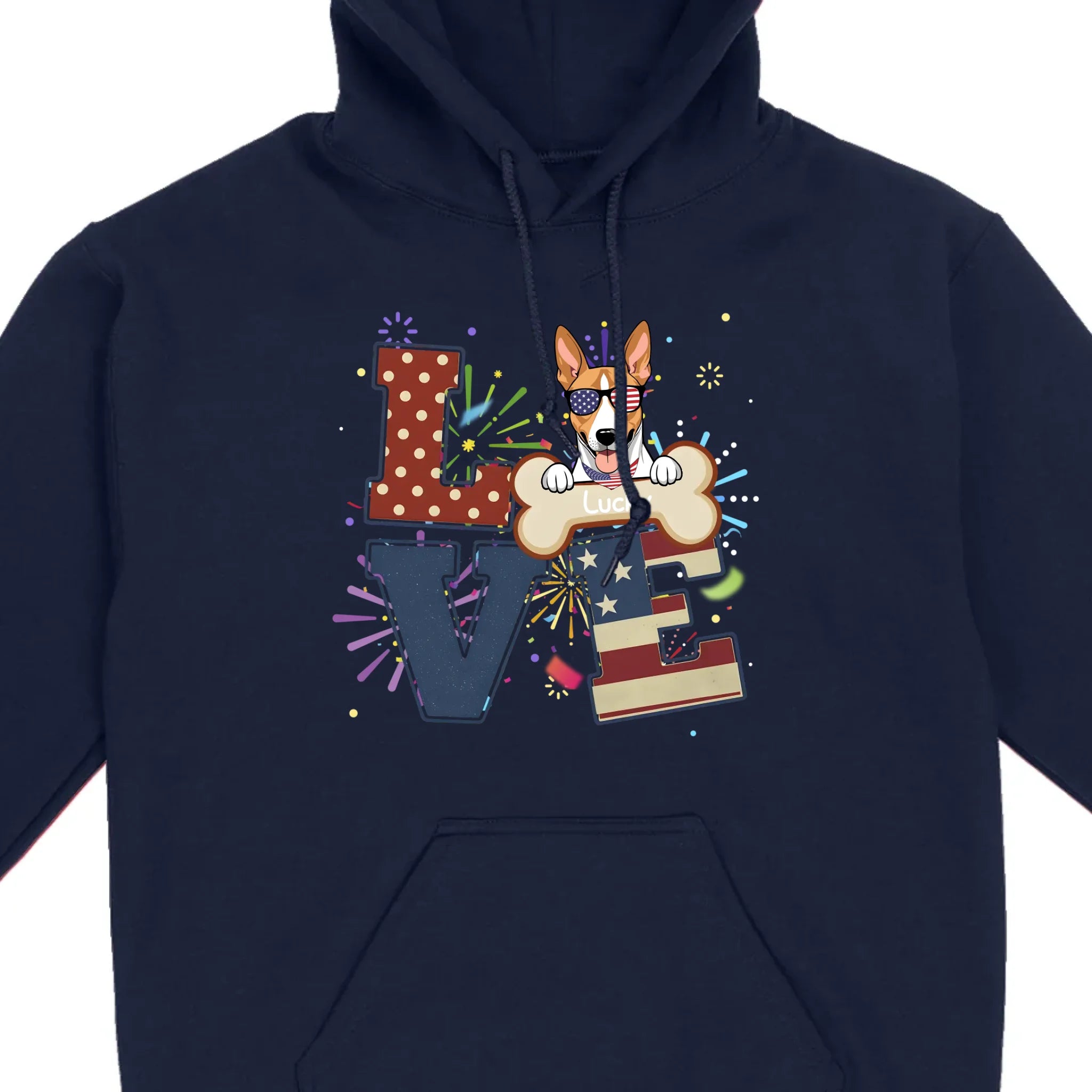 Customizable 4th of July Dog Tee – Add Your Dog’s Name Patriotic Fireworks Shirt - 89Prints