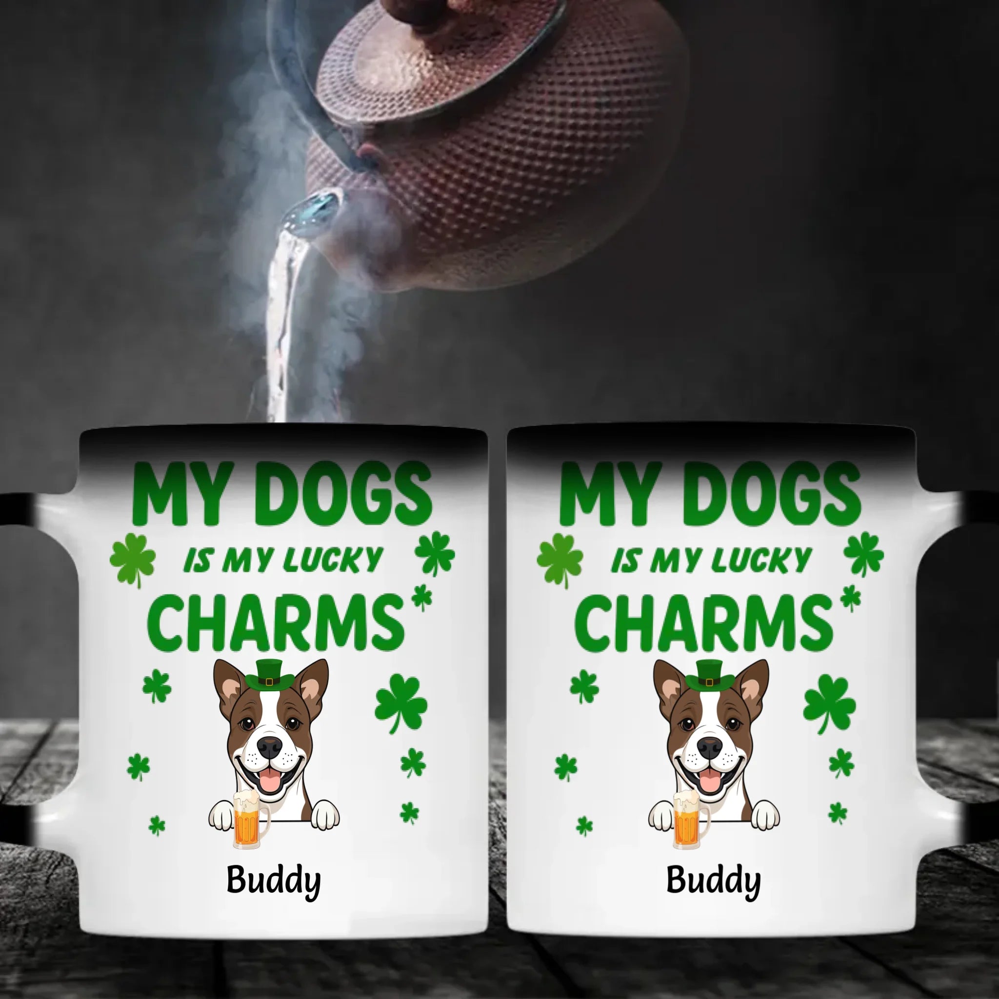 St. Patrick’s Day Custom Dog Mug – Personalized 1–3 Dogs with Shamrock – My Dogs Are My Lucky Charm – 89Prints