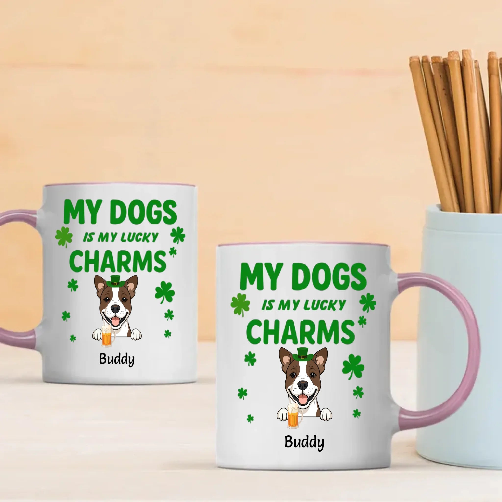 St. Patrick’s Day Custom Dog Mug – Personalized 1–3 Dogs with Shamrock – My Dogs Are My Lucky Charm – 89Prints
