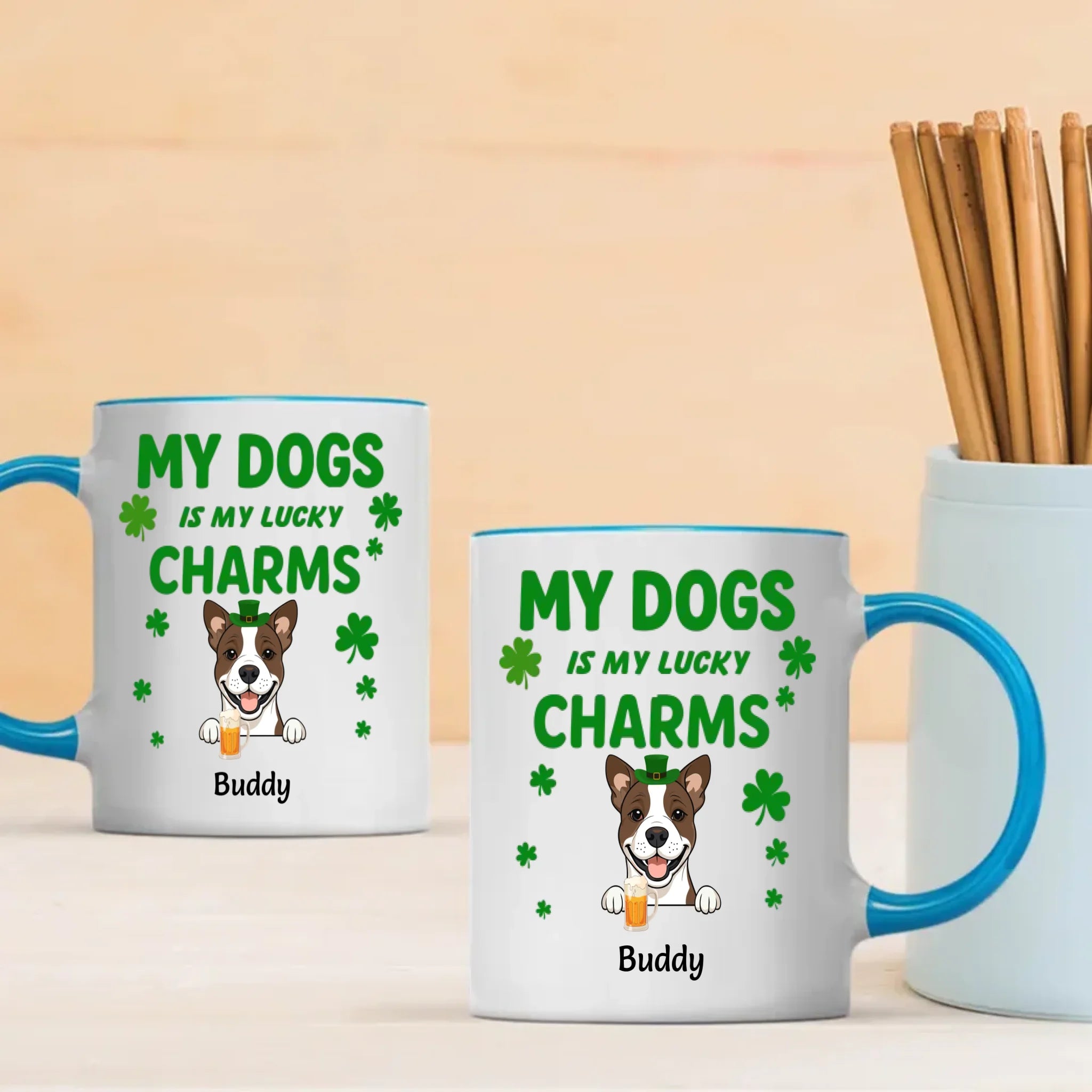 St. Patrick’s Day Custom Dog Mug – Personalized 1–3 Dogs with Shamrock – My Dogs Are My Lucky Charm – 89Prints