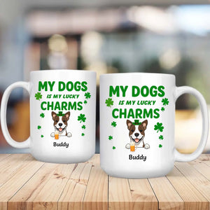 St. Patrick’s Day Custom Dog Mug – Personalized 1–3 Dogs with Shamrock – My Dogs Are My Lucky Charm – 89Prints