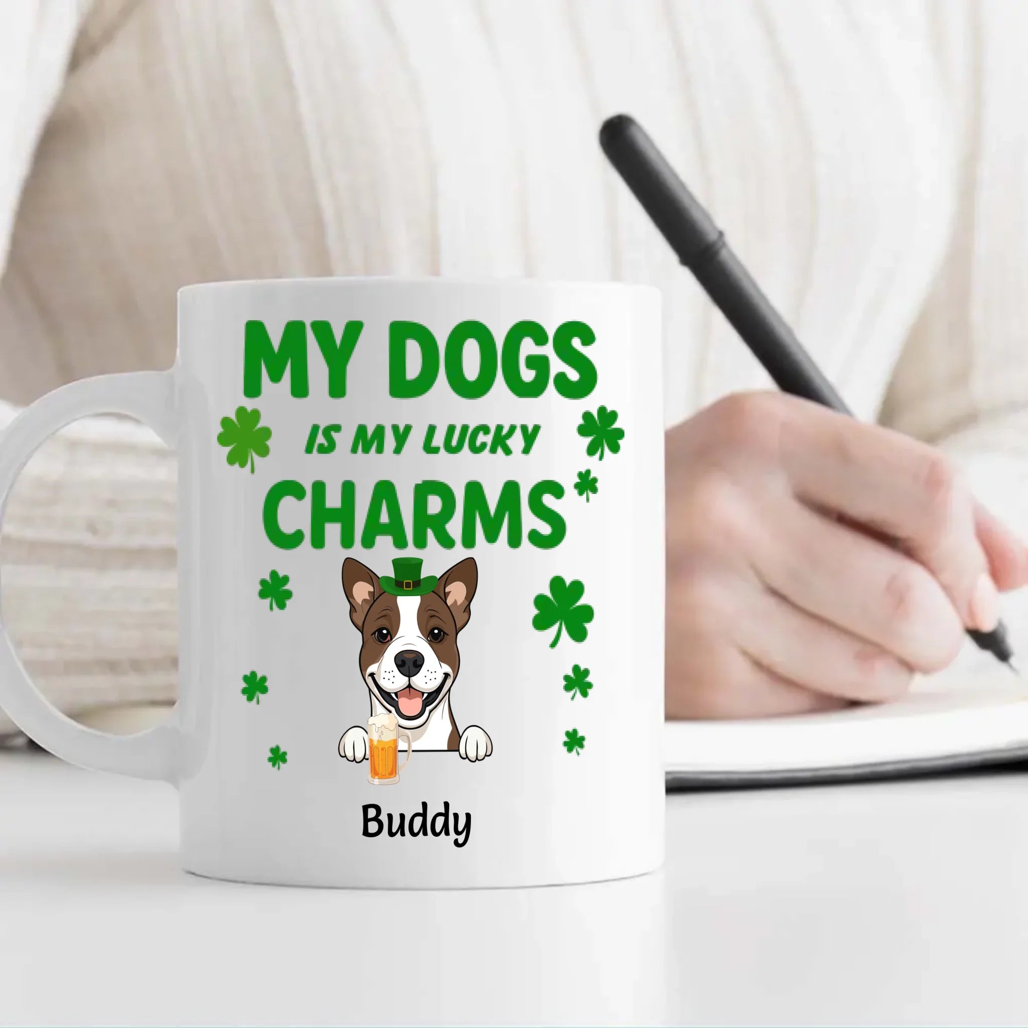 St. Patrick’s Day Custom Dog Mug – Personalized 1–3 Dogs with Shamrock – My Dogs Are My Lucky Charm – 89Prints