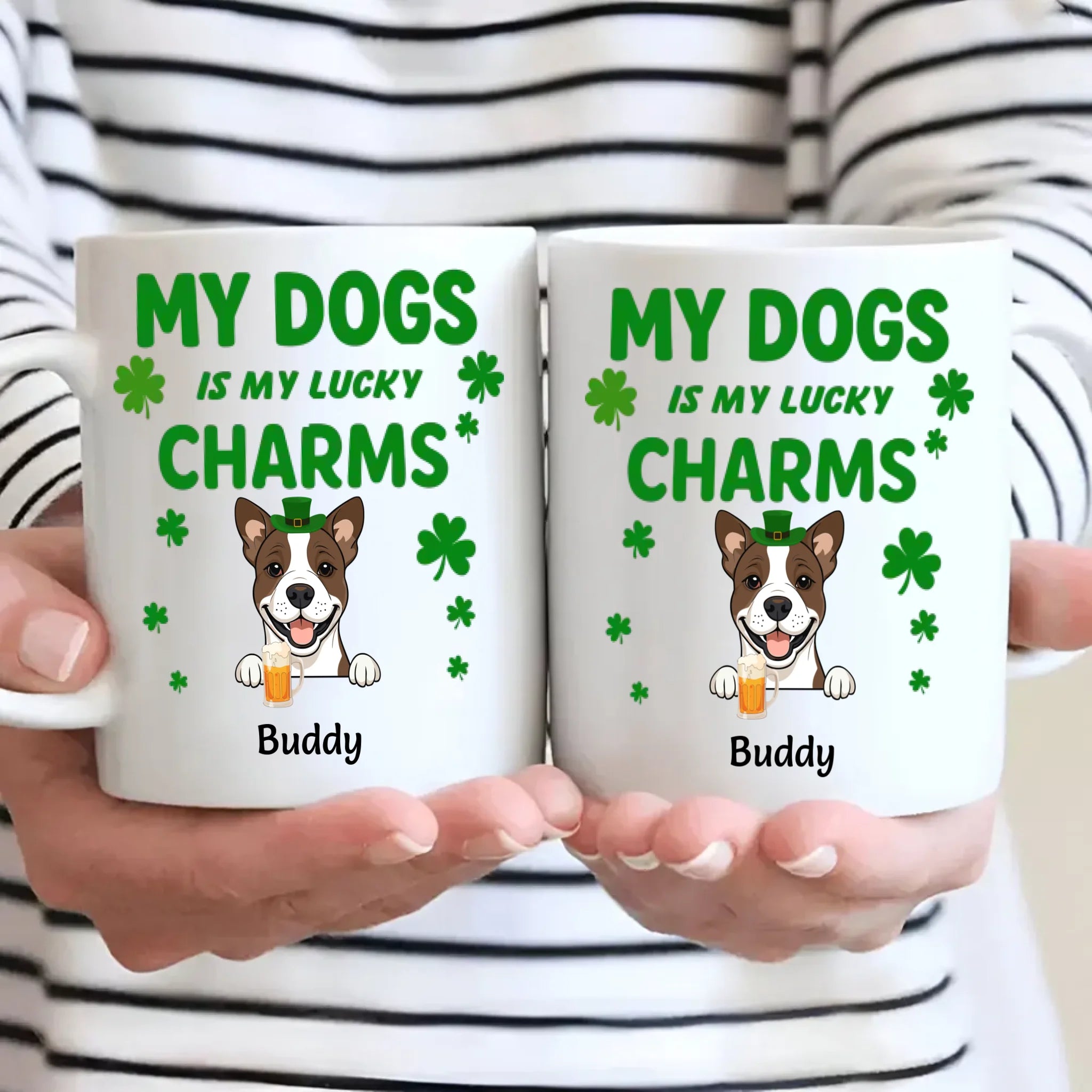 St. Patrick’s Day Custom Dog Mug – Personalized 1–3 Dogs with Shamrock – My Dogs Are My Lucky Charm – 89Prints