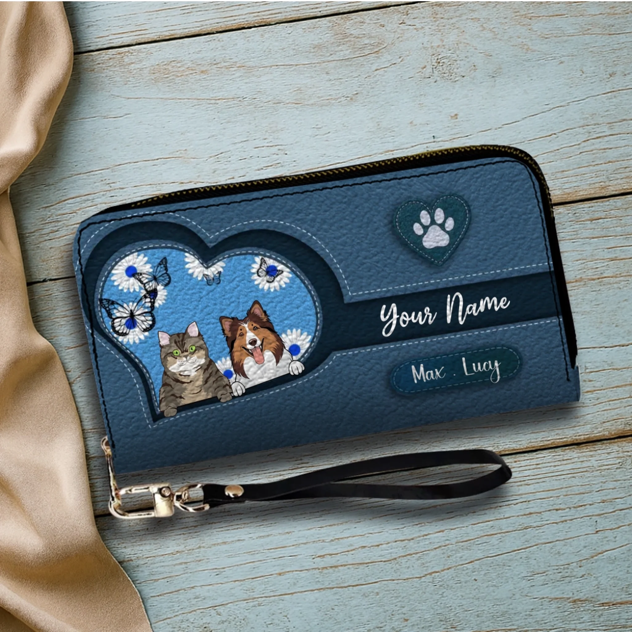 Custom Pet Sketch Wallet – Personalized Dog & Cat Line Art Wallet | 89Prints