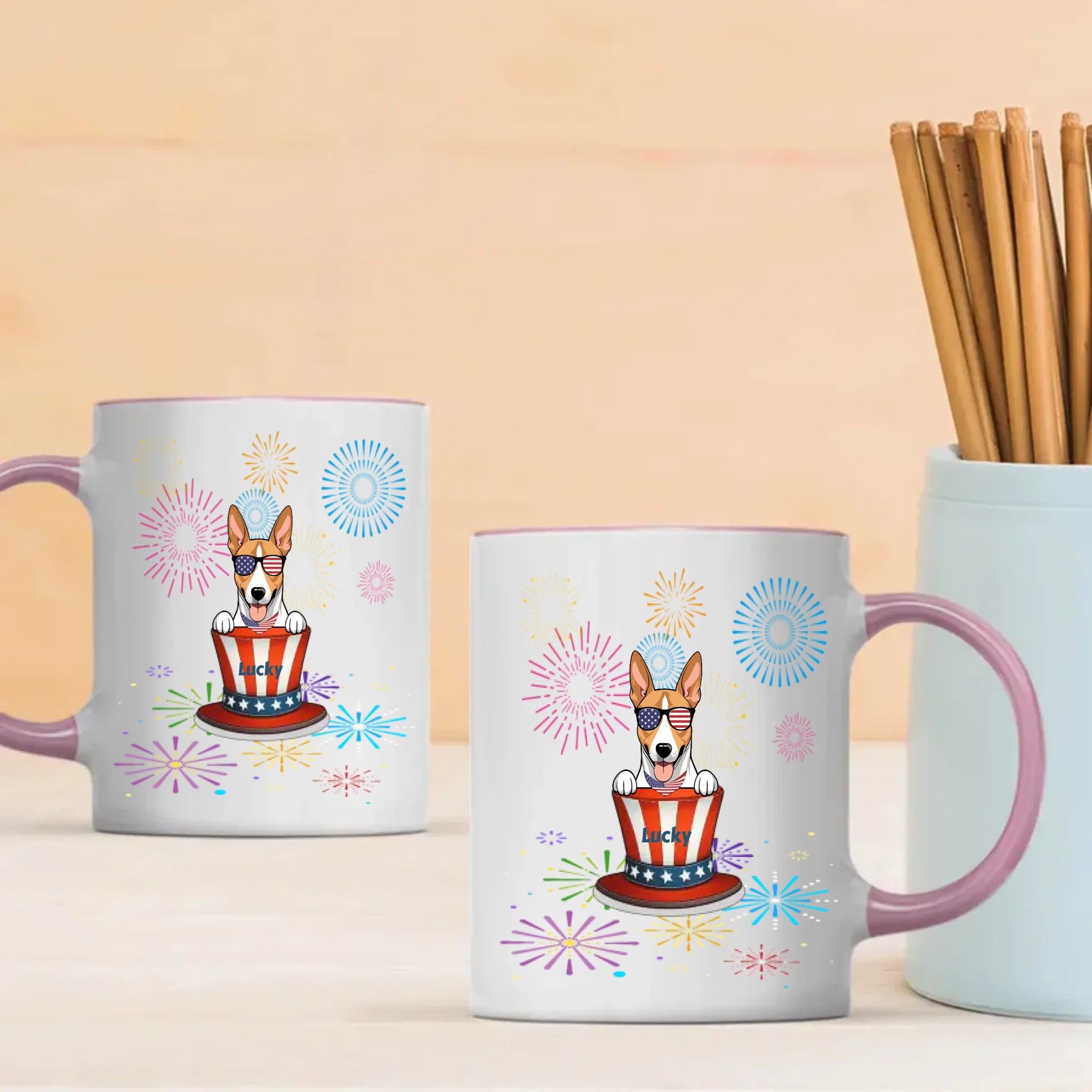 Personalized Fourth of July Dog Mug – Cute Patriotic Dogs with Custom Pet Names - 89Prints