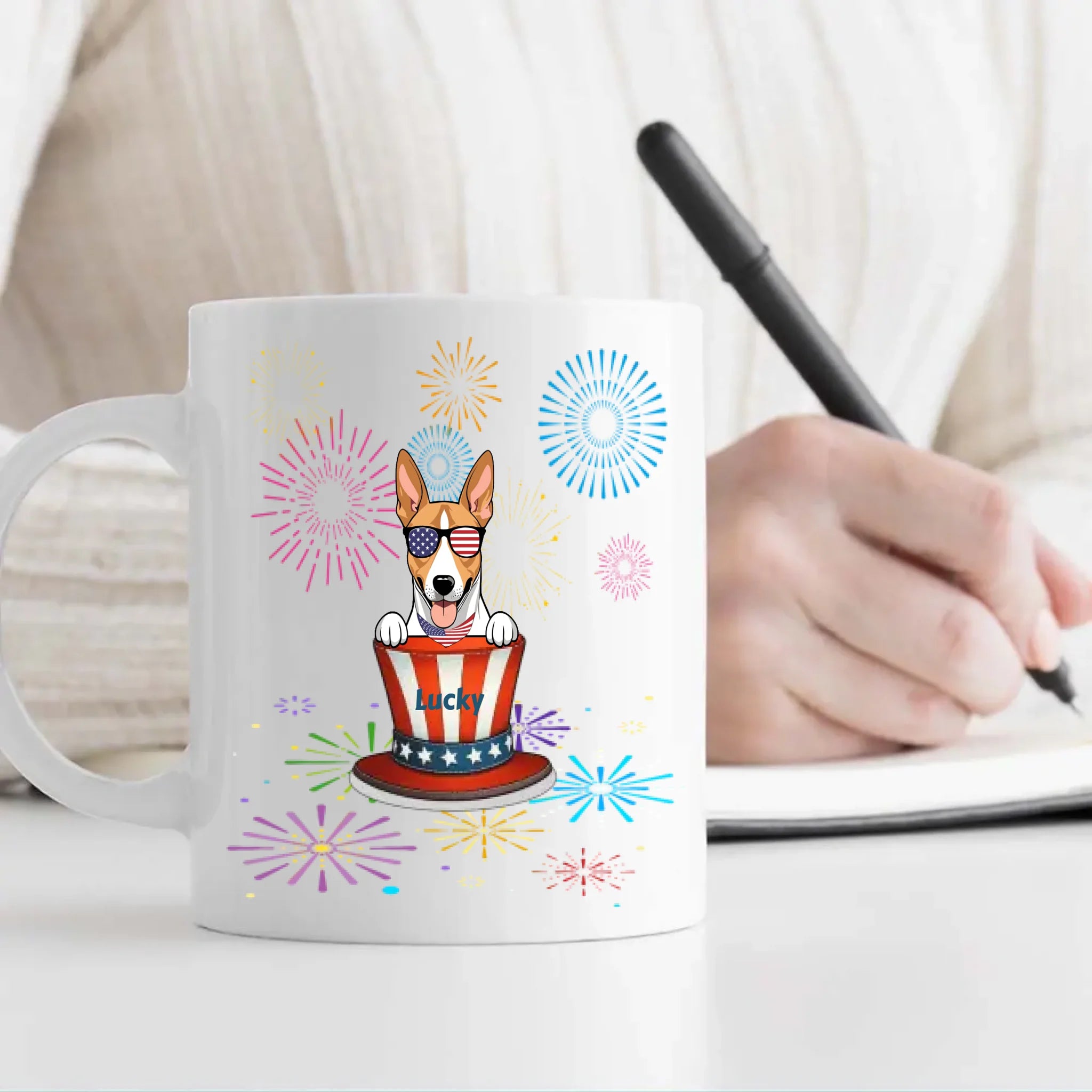 Personalized Fourth of July Dog Mug – Cute Patriotic Dogs with Custom Pet Names - 89Prints
