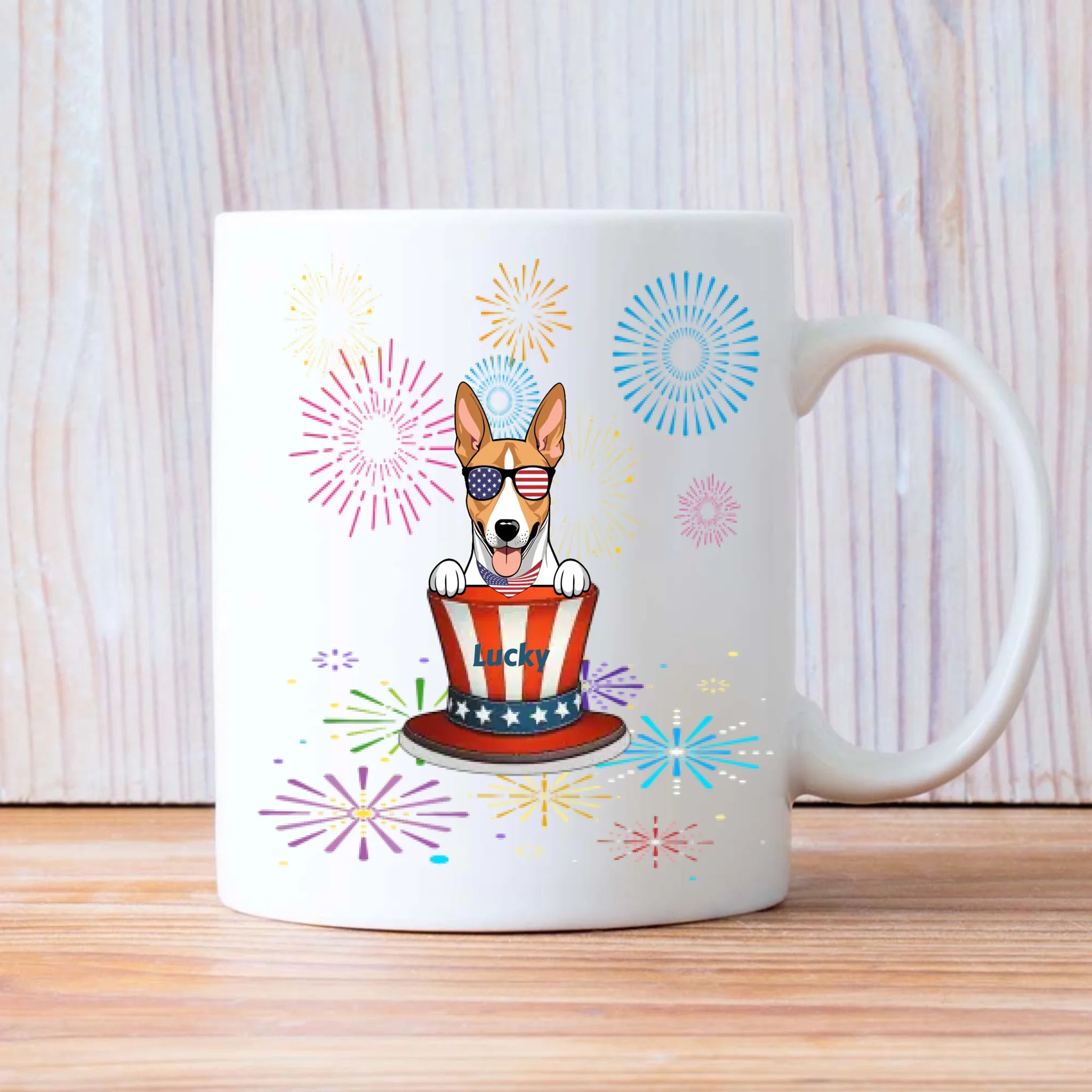 Personalized Fourth of July Dog Mug – Cute Patriotic Dogs with Custom Pet Names - 89Prints