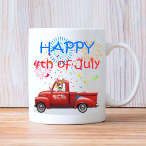 4th of July Red Truck Mug with Dog – Custom Independence Day Gift - 89Prints