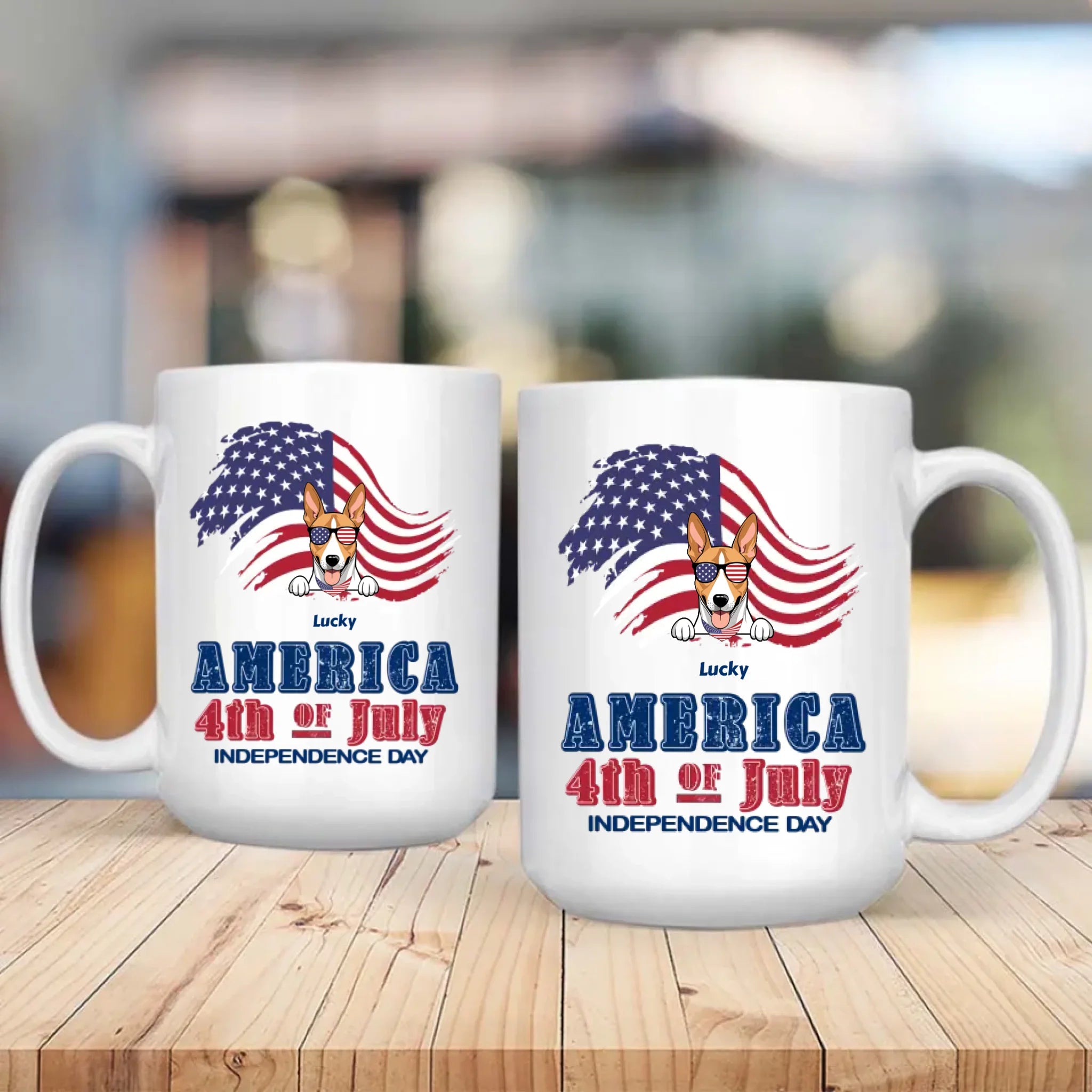Independence Day Dog Mug – Personalized Ceramic Cup with Sunglasses Dog & American Flag - 89Prints