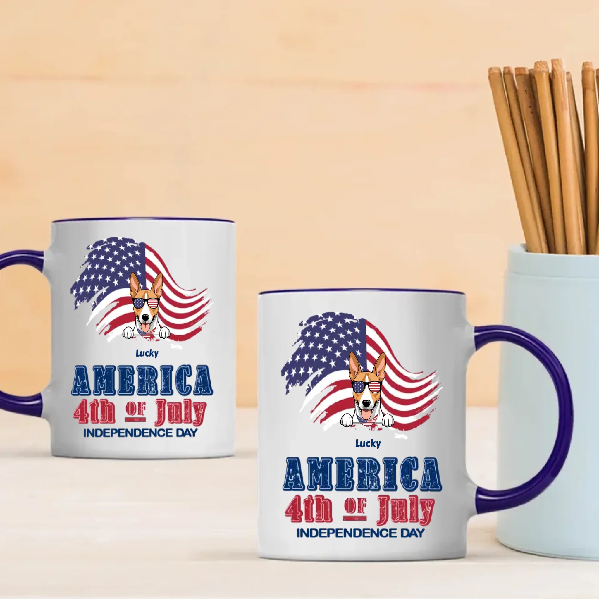 Independence Day Dog Mug – Personalized Ceramic Cup with Sunglasses Dog & American Flag - 89Prints