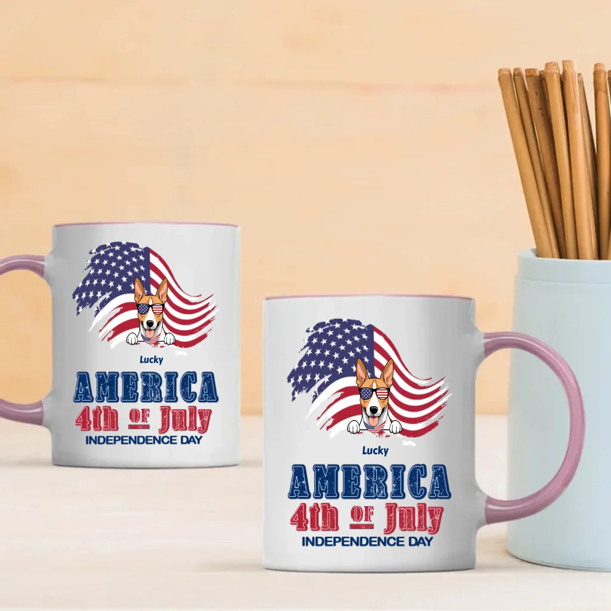 Independence Day Dog Mug – Personalized Ceramic Cup with Sunglasses Dog & American Flag - 89Prints