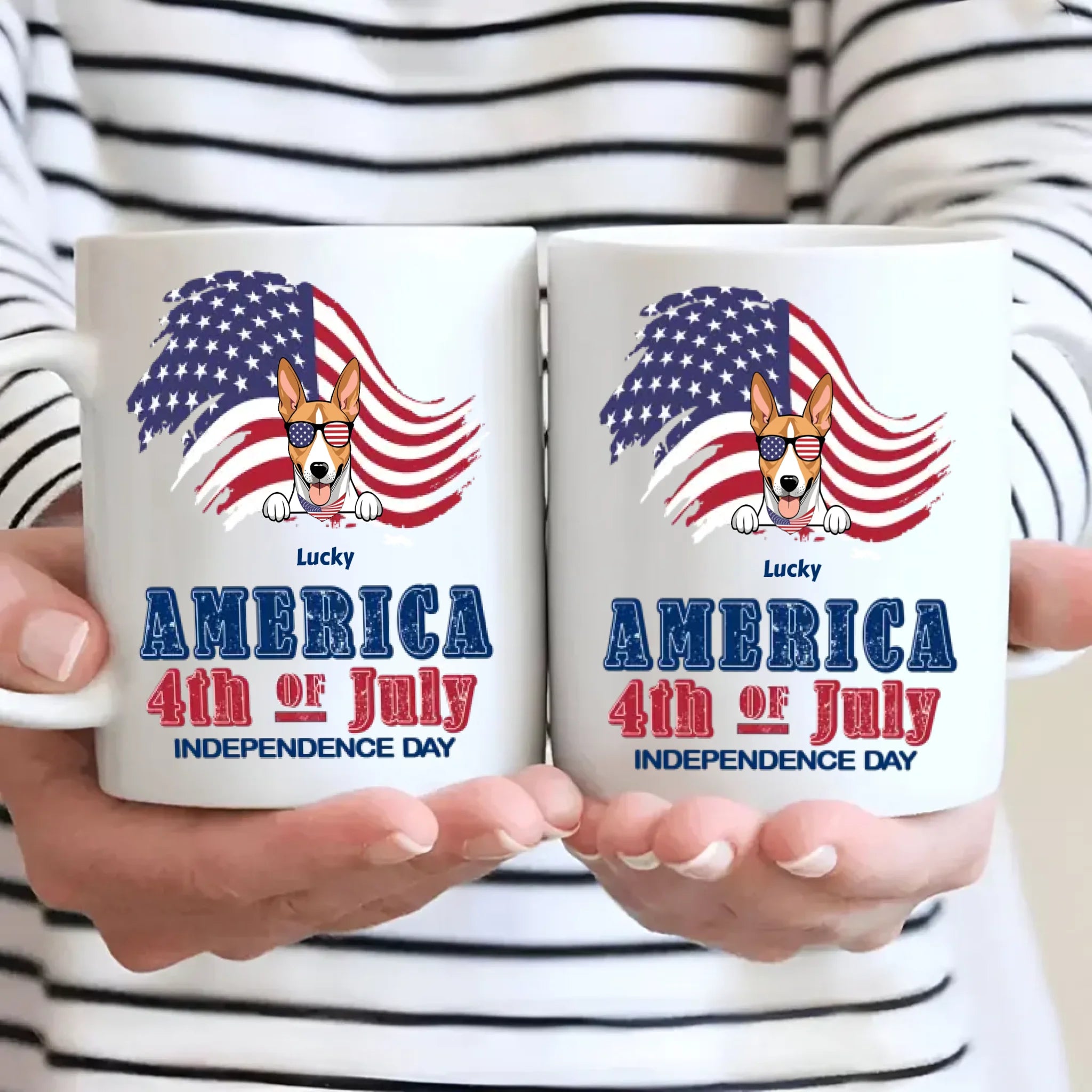 Independence Day Dog Mug – Personalized Ceramic Cup with Sunglasses Dog & American Flag - 89Prints