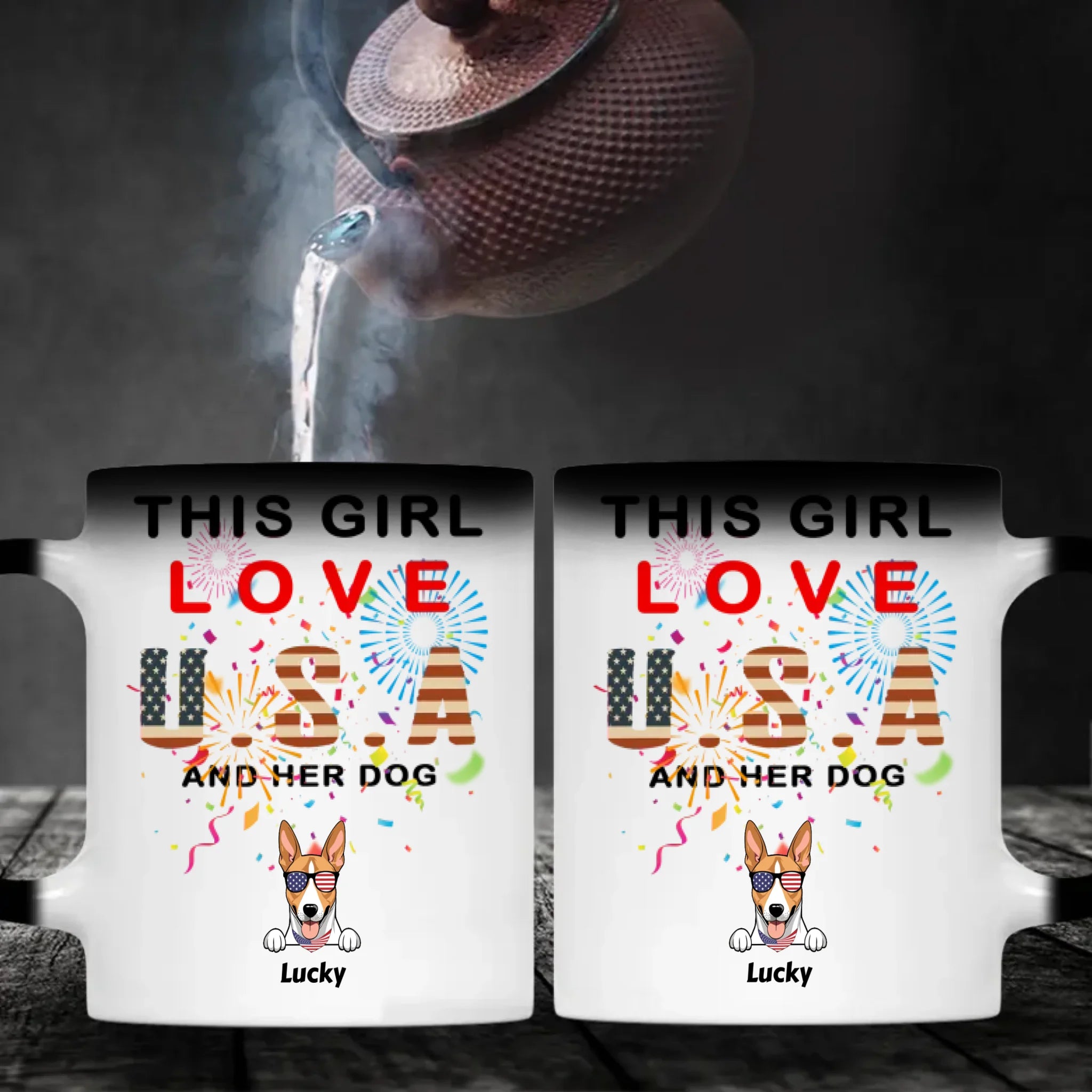 Custom Dog Mug – “This Girl Loves USA and Her Dog” with Patriotic Dog Graphic - 89Prints