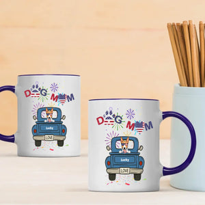 Independence Day Dog Mom Mug – Dog on Blue Truck with Patriotic LOVE - 89Prints