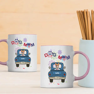 Independence Day Dog Mom Mug – Dog on Blue Truck with Patriotic LOVE - 89Prints