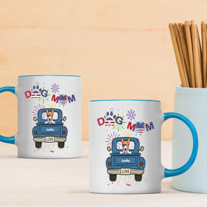 Independence Day Dog Mom Mug – Dog on Blue Truck with Patriotic LOVE - 89Prints
