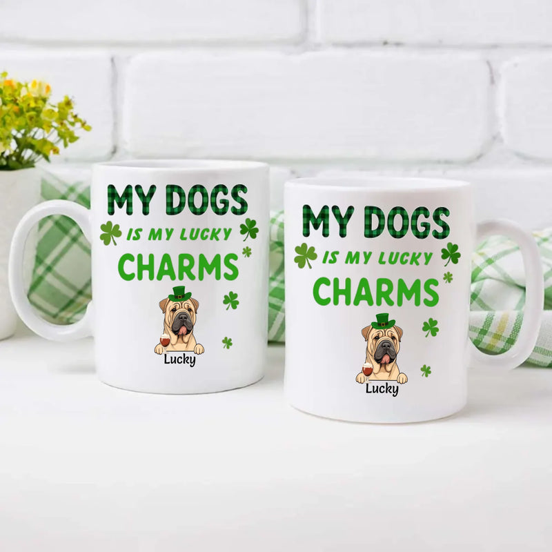 Happy Lucky Dog Mom Personalized Mug with Shamrocks for St. Patrick’s Day - 89Prints