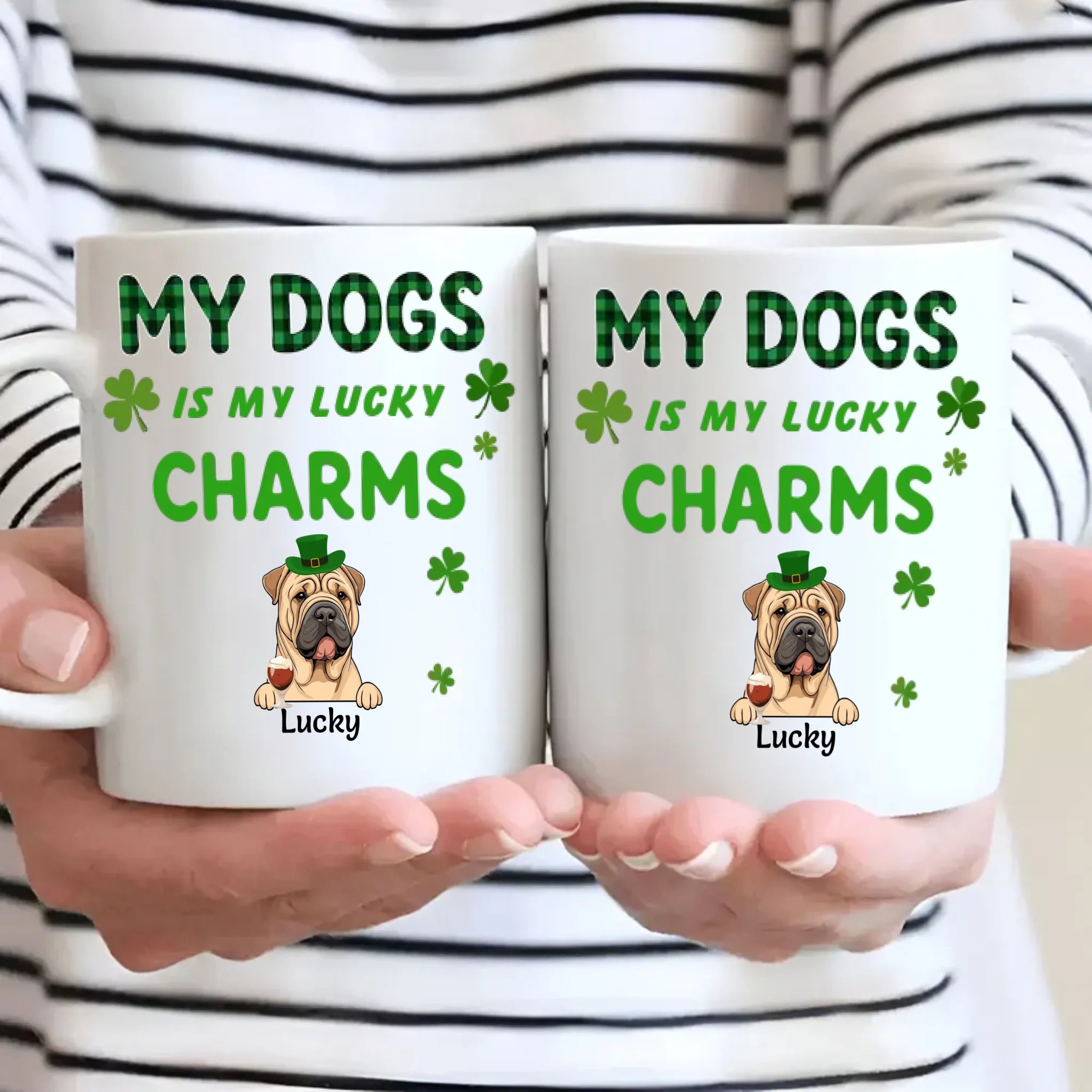 Happy Lucky Dog Mom Personalized Mug with Shamrocks for St. Patrick’s Day - 89Prints