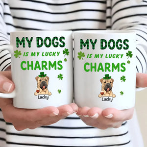 Happy Lucky Dog Mom Personalized Mug with Shamrocks for St. Patrick’s Day - 89Prints