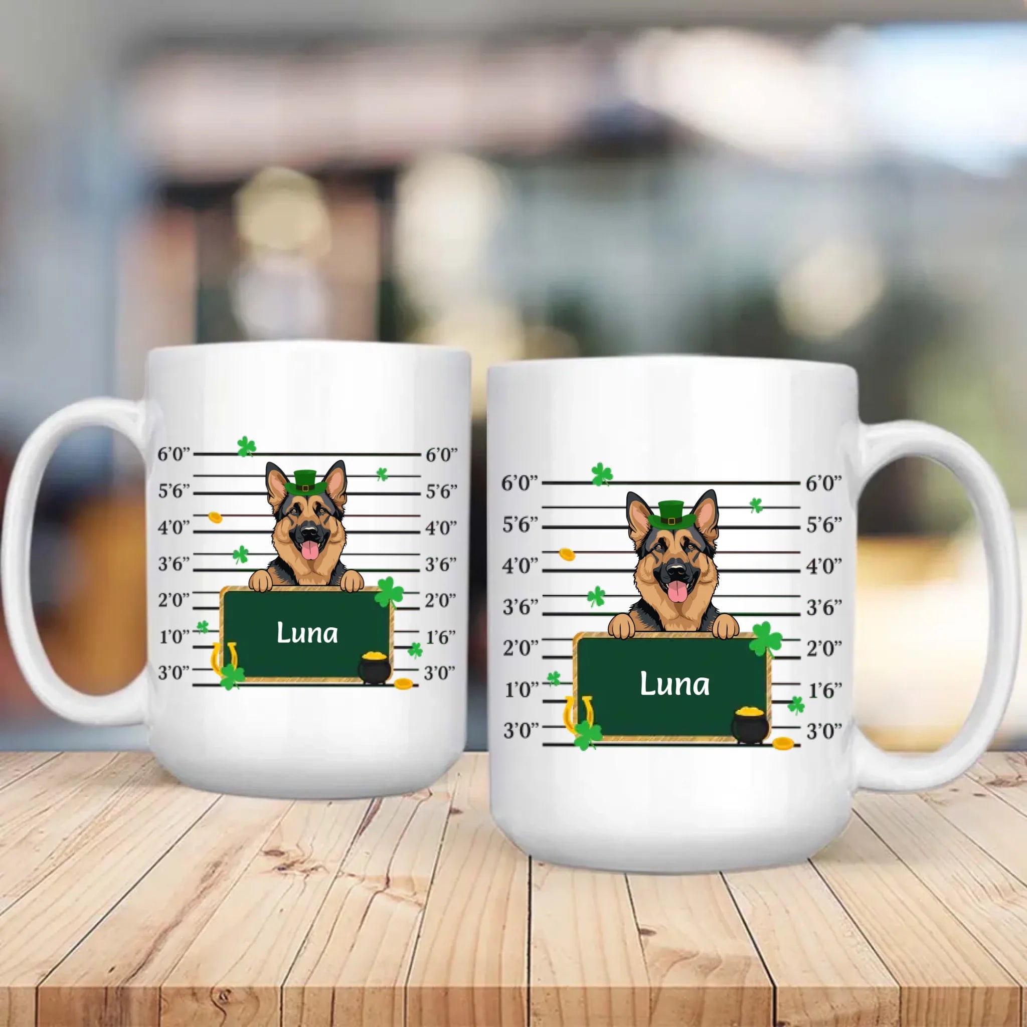 Custom St. Patrick’s Day Dog Mug – Leprechaun Dog with Shamrocks & Gold - 89Prints