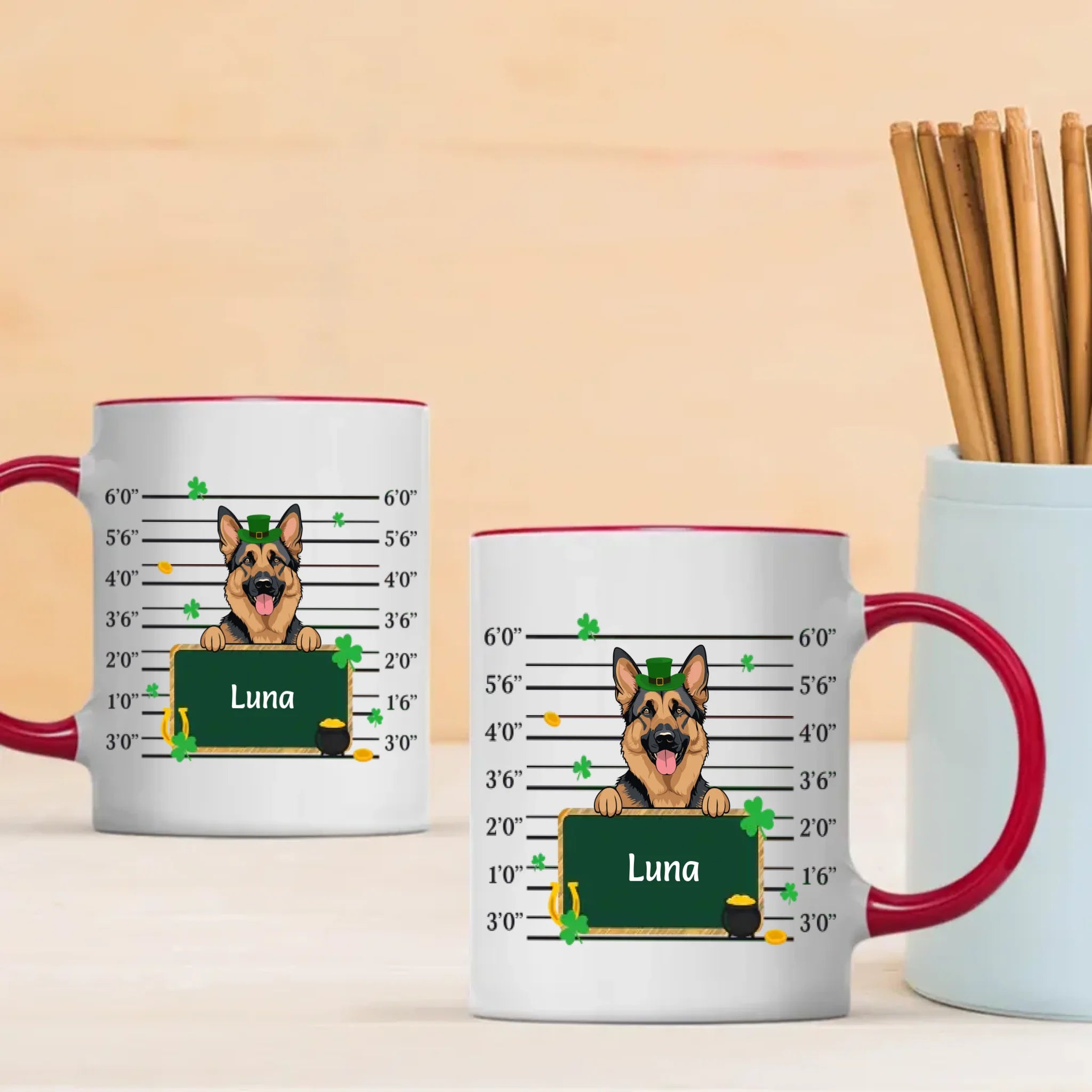Custom St. Patrick’s Day Dog Mug – Leprechaun Dog with Shamrocks & Gold - 89Prints